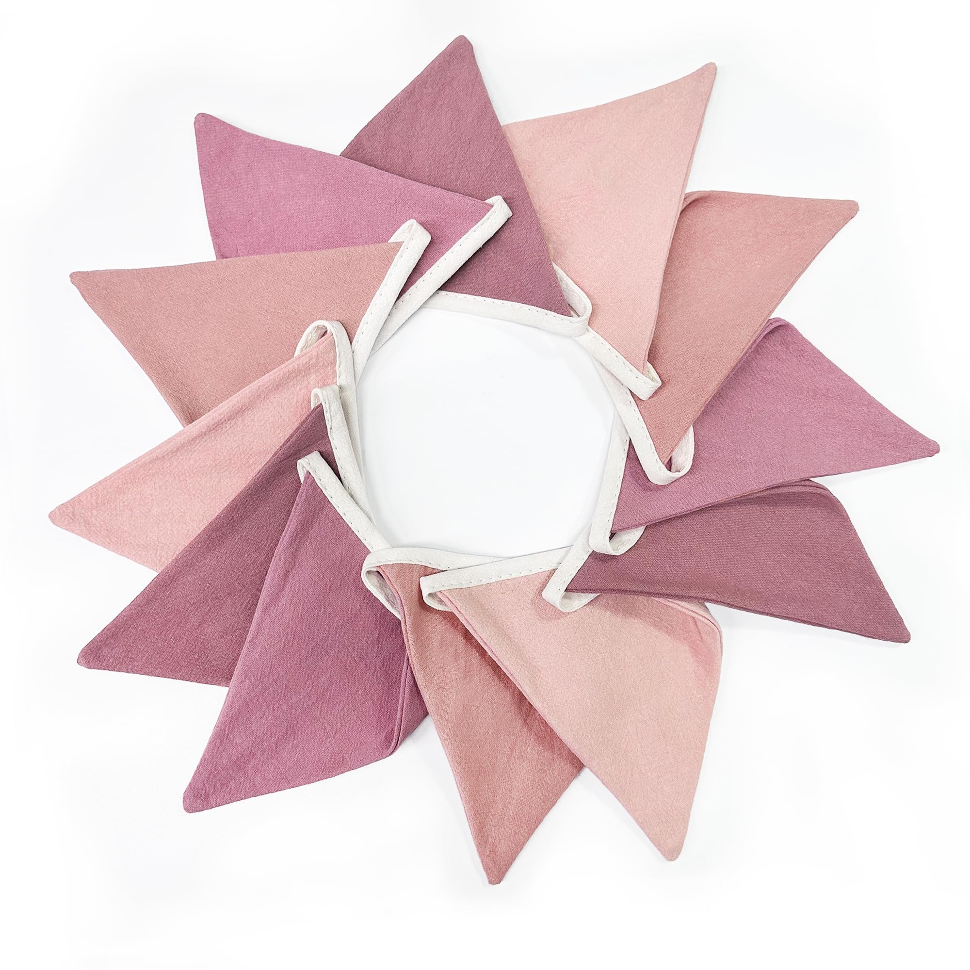 2 Stück altrosa Wimpel Banner Flaggen Kinderzimmer Girlande Blush Pink Leinenstoff Dreieckige Wimpelkette Luftschlangen für Kinder Mädchen Geburtstag Boho Baby Brautdusche Hochzeit Party Dekorationen