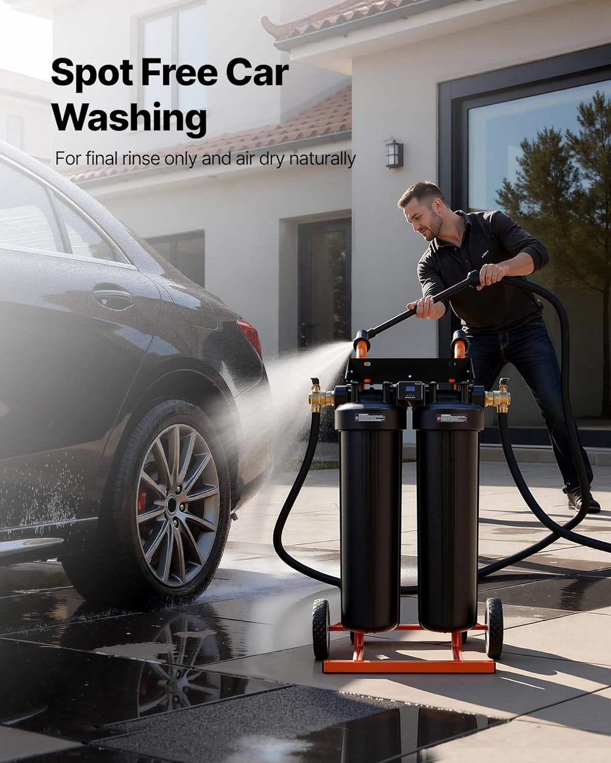 VEVOR Deionized Water System for Car Wash, Spotless Car Wash Water System with 2 x 4L DI Resin, Bypass Valve & TDS Meter, Portable Sport-Free Water Deionizer Filter for Cars RVs Windows