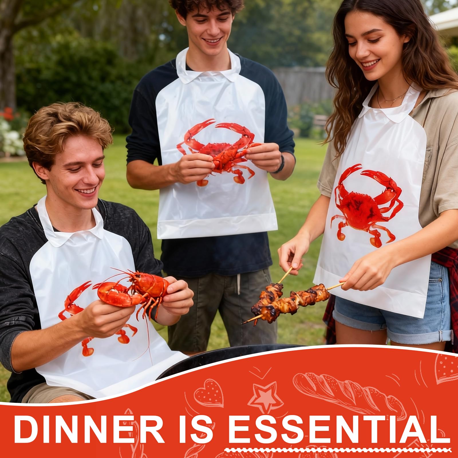Lot de 100 bavoirs jetables en forme de crabe – 43,2 cm de large pour adultes, bavoirs imperméables pour homard et écrevisses pour fêtes de crustacés, barbecue, restaurant