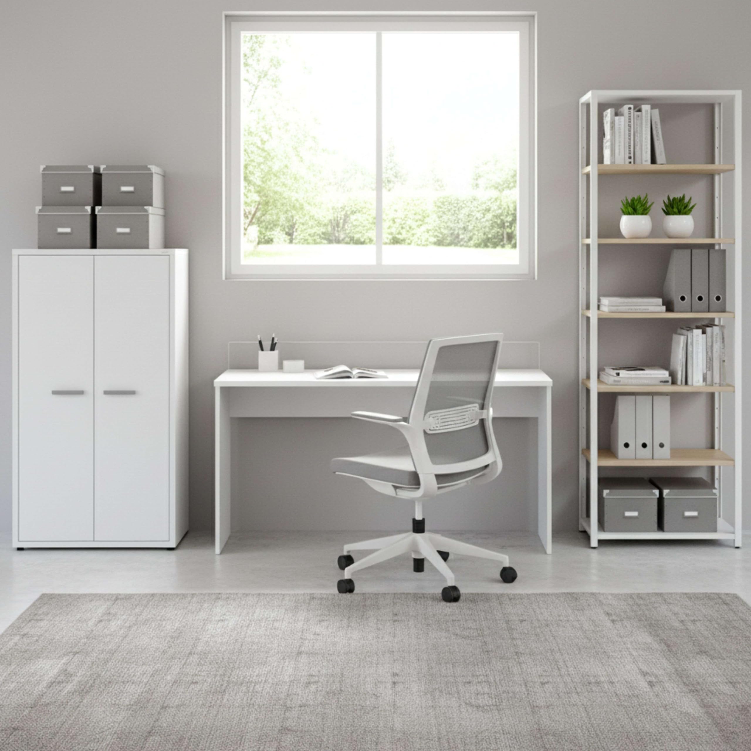 MUEBLES PITARCH | Tavolo da ufficio da studio, per soggiorni, bianco, 77x131,5x45cm (altezza x larghezza x profondità) moderno, modello Haley