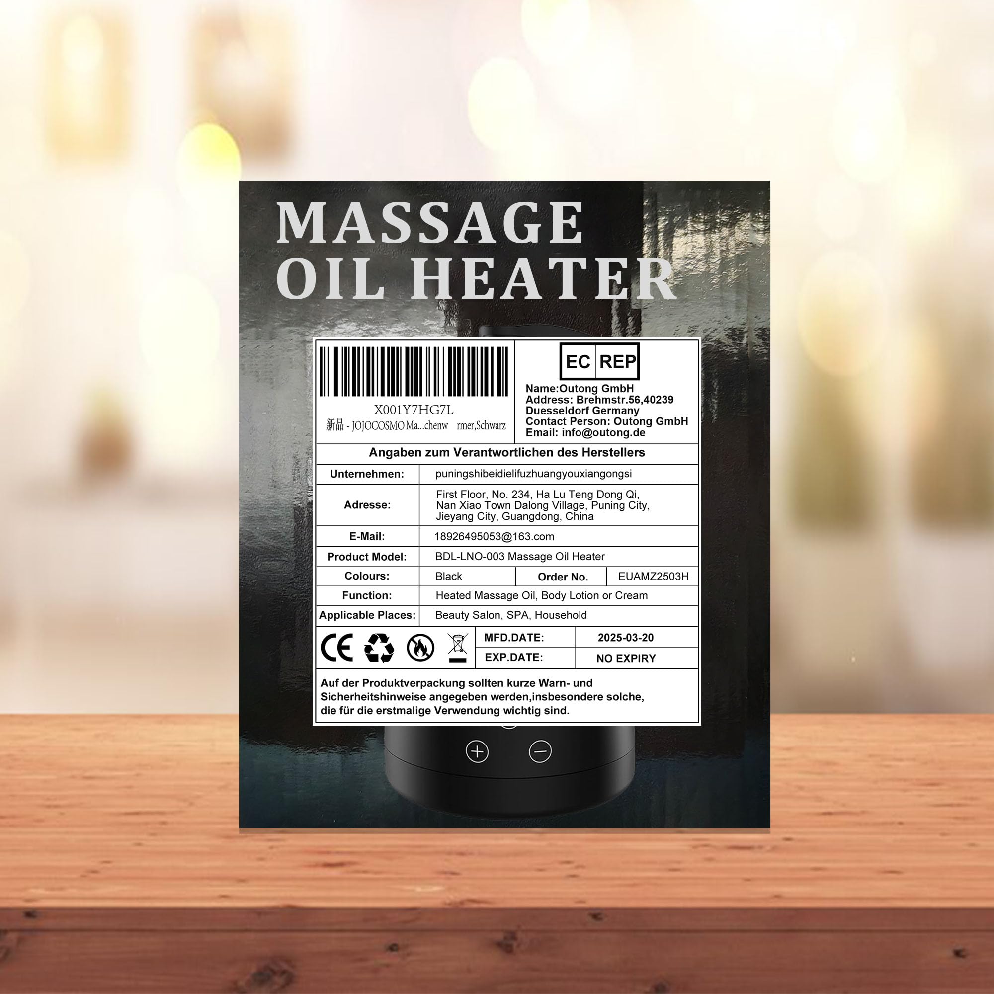 Massageöl Wärmer, Öl Erwärmer mit zwei Ölflaschenspender, 0-65°C, Lotion Flaschenwärmer, Schwarz