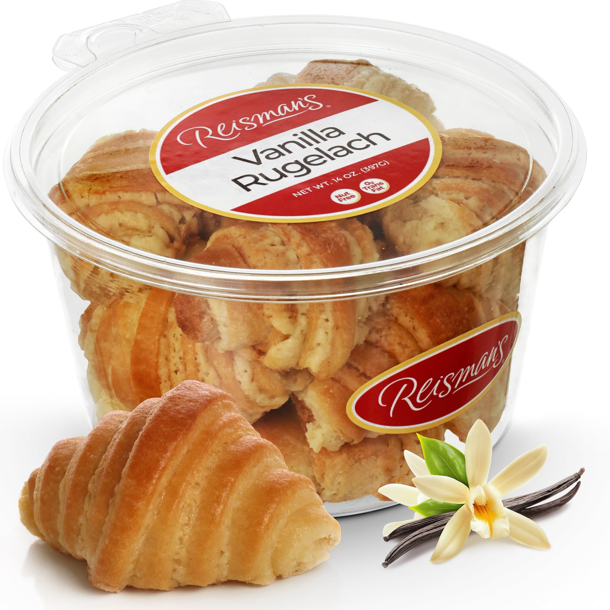Vanilla Rugelach | Dairy-Free, Nut-Free, OU Kosher-Certified Mini Croissants | Breakfast Pastry | Coffee and Tea Snack | Bakery Fresh Pastries - 14 oz. | Reisman's Bakery