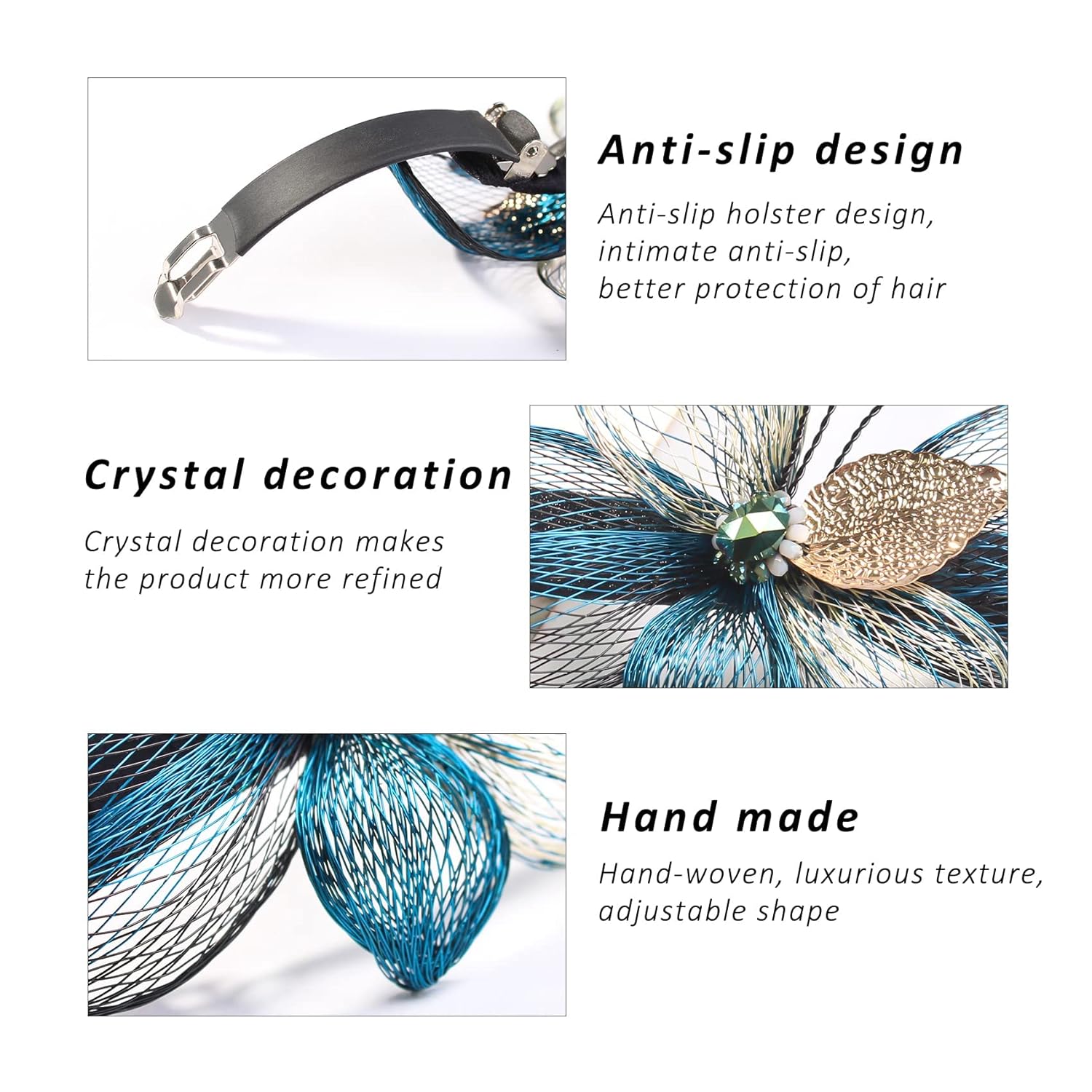 Mistofu Barrettes for Women - 2Pcs Copper Wire Hand-woven High-level design Clips Elegant Accessories, Hair Barrettes for Thick Hair - Gifts for Women Girls（blue）