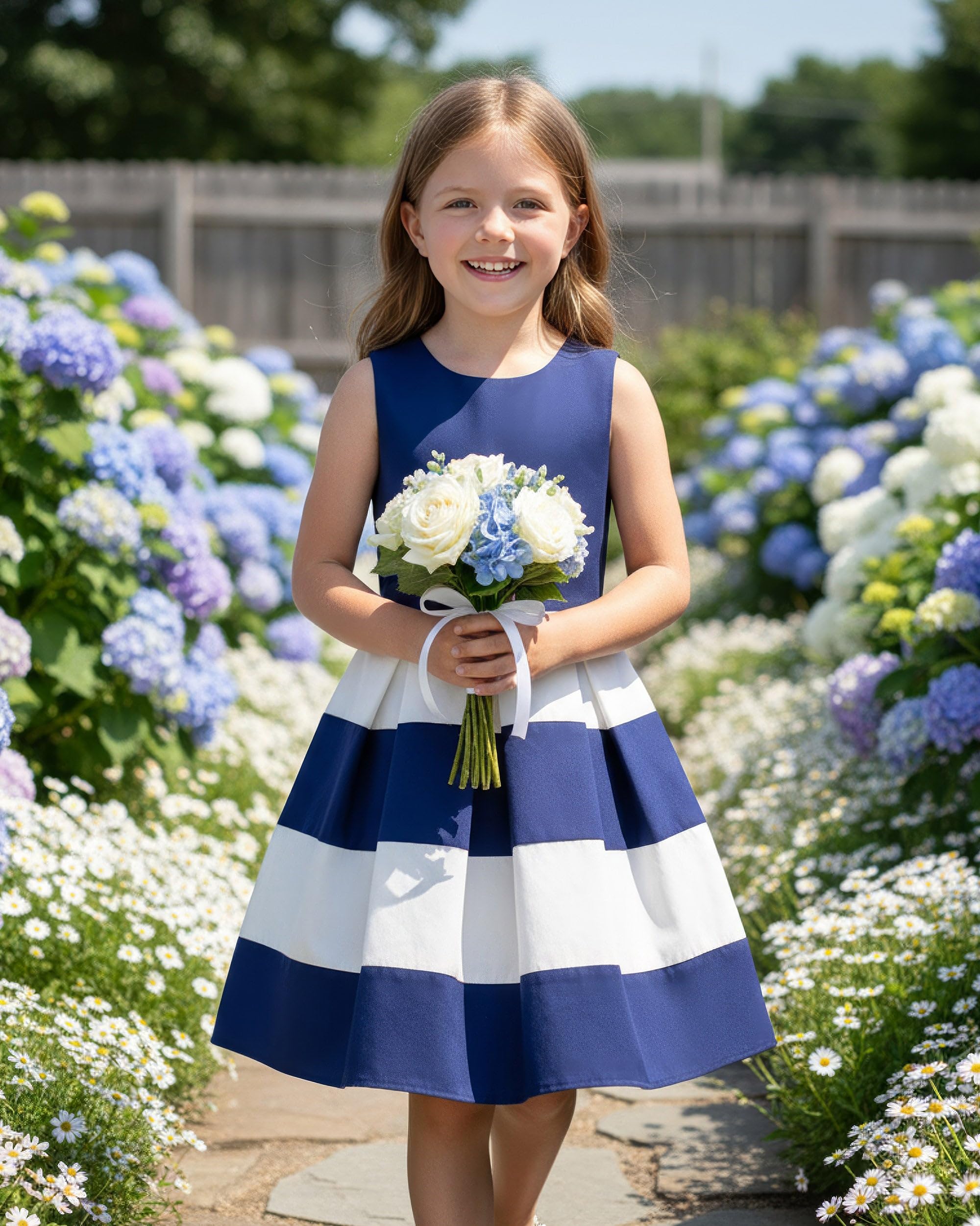 BlackButterfly Vestito Bambina Lilly a Righe | Gonna a Pieghe, Bicolore, Senza Maniche, Scollo Tondo, Foderato, Zip Dietro, 3-14 Anni