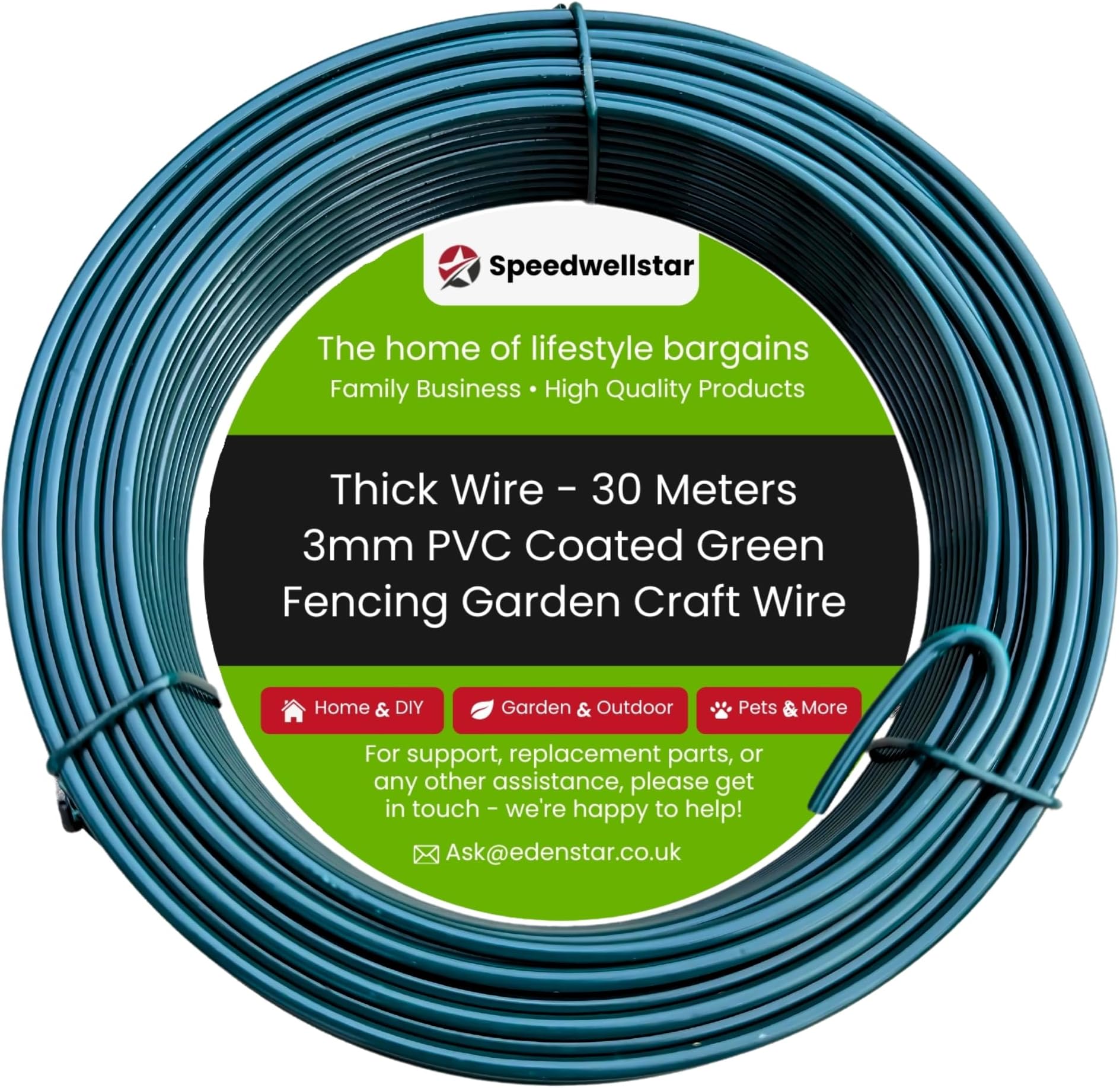 Galvanised Garden Wire 30mx3mm Plastic Coated - Fencing Stretcher Twist Wire for Climbing Plants, Trellis, Crafting & Garden Support – Strong & Flexible by Speedwellstar