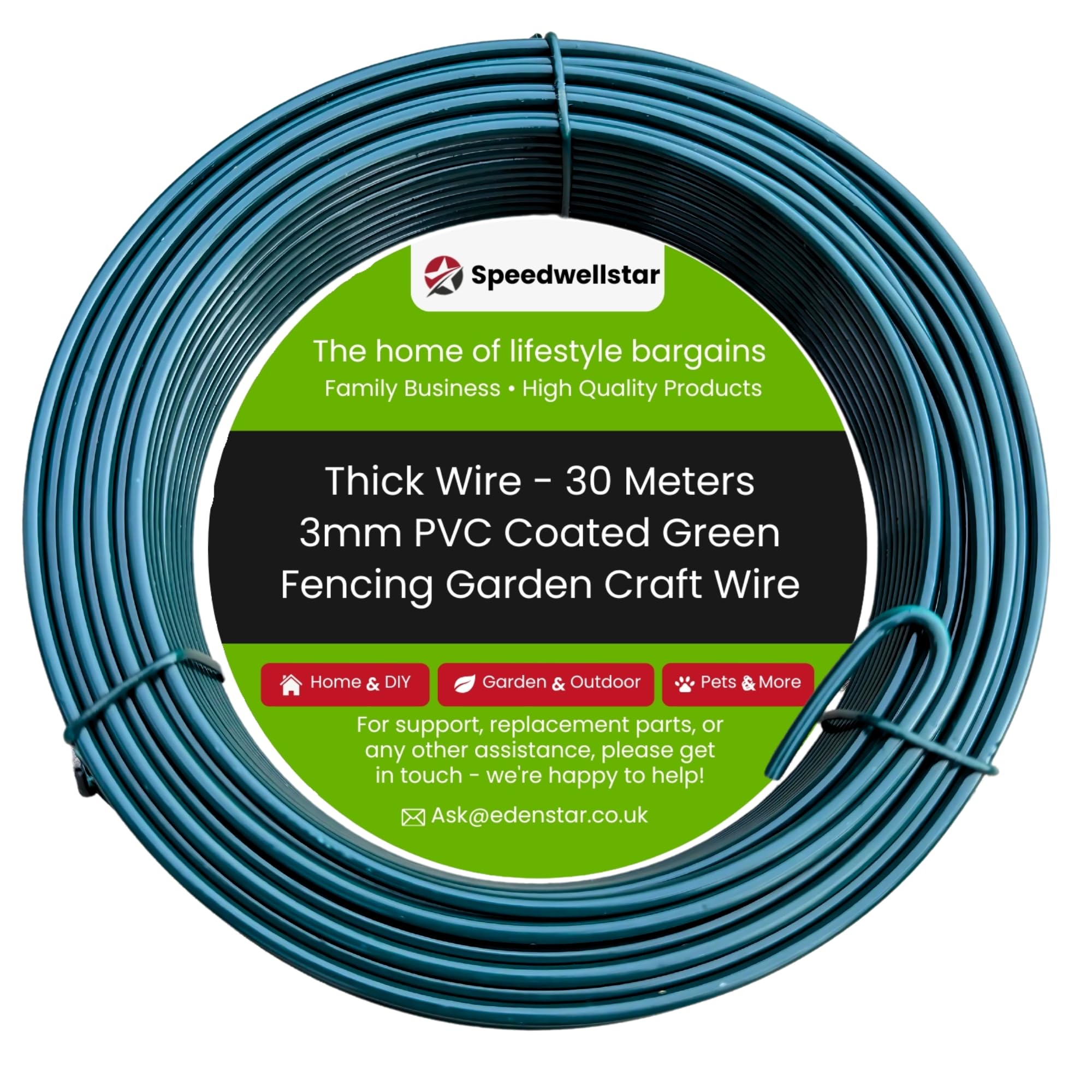 Galvanised Garden Wire 30mx3mm Plastic Coated - Fencing Stretcher Twist Wire for Climbing Plants, Trellis, Crafting & Garden Support – Strong & Flexible by Speedwellstar