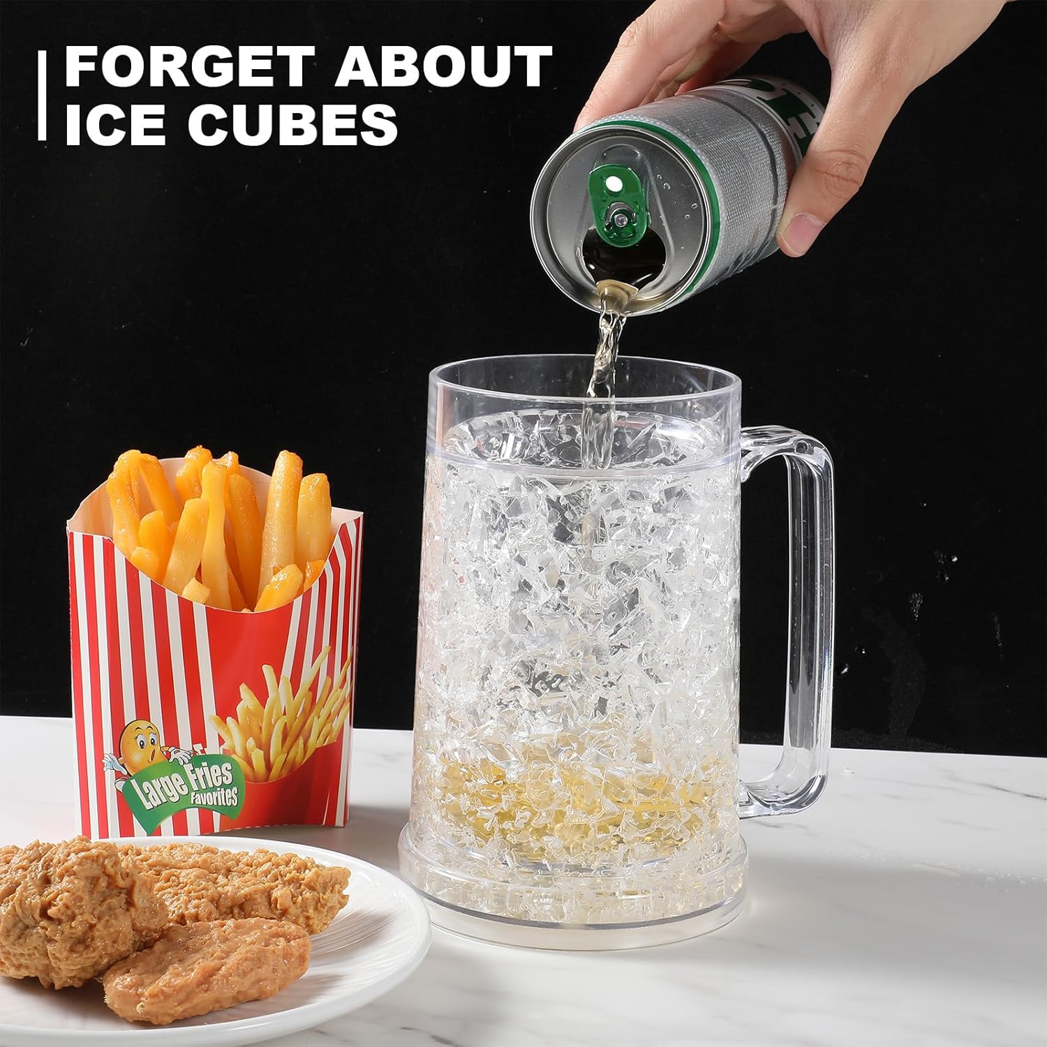 4 Pack Freezer Beer Mugs, 16 oz Clear Double Wall Gel Frosty Ice Mugs with Gel, Plastic Beer Mugs with Handles for Freezer, Parties and Gifts - Image 8