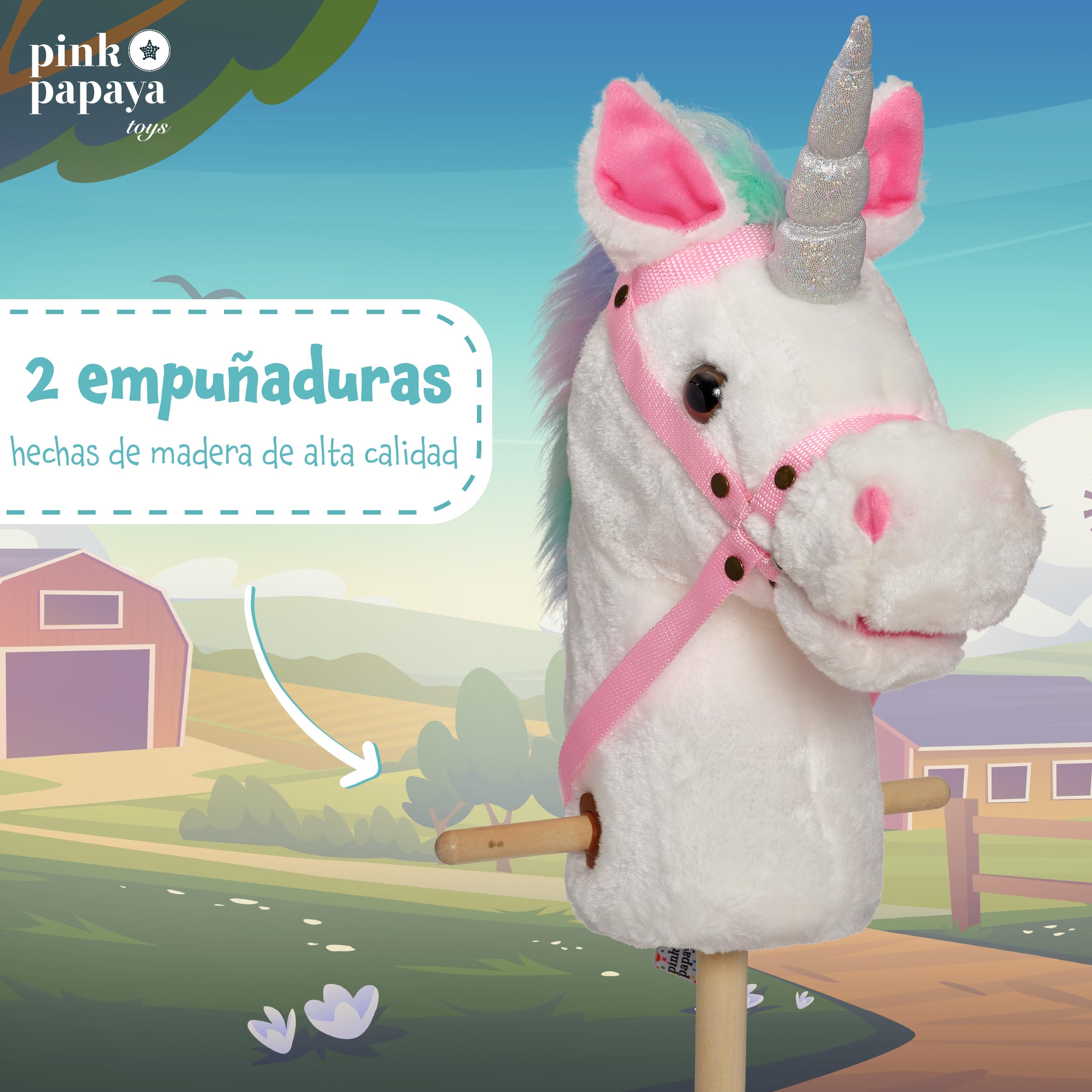 Pink Papaya Caballo de Juguete, Bonito Caballo de Juguete con Sonido: Relincho y Sonido de galopeo