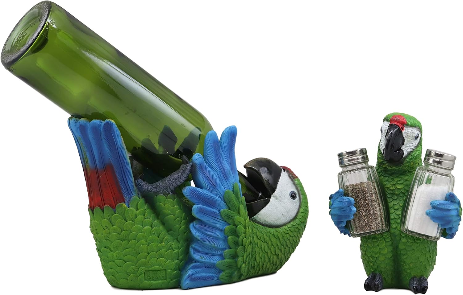 Ebros Gift Tropical Blue Rio Rainforest Scarlet Macaw Parrot Wine Bottle Holder and Salt Pepper Shakers Holder Figurine Set Kitchen Dining Party Decor Statue South American (Blue Macaw)