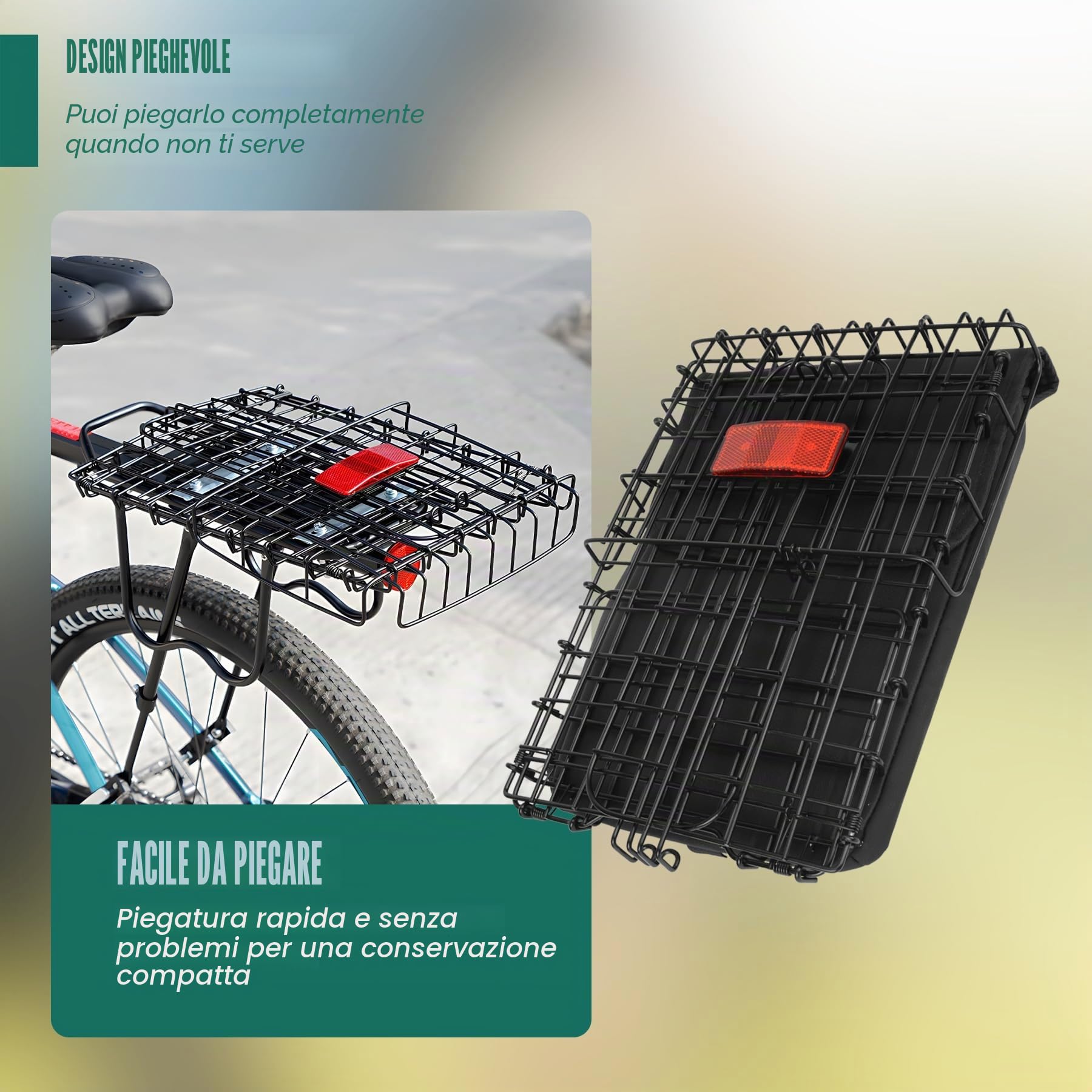 Spesh Cestino pieghevole per bicicletta in filo di acciaio con borsa nera in PU Liner Design a sgancio rapido per il trasporto della spesa