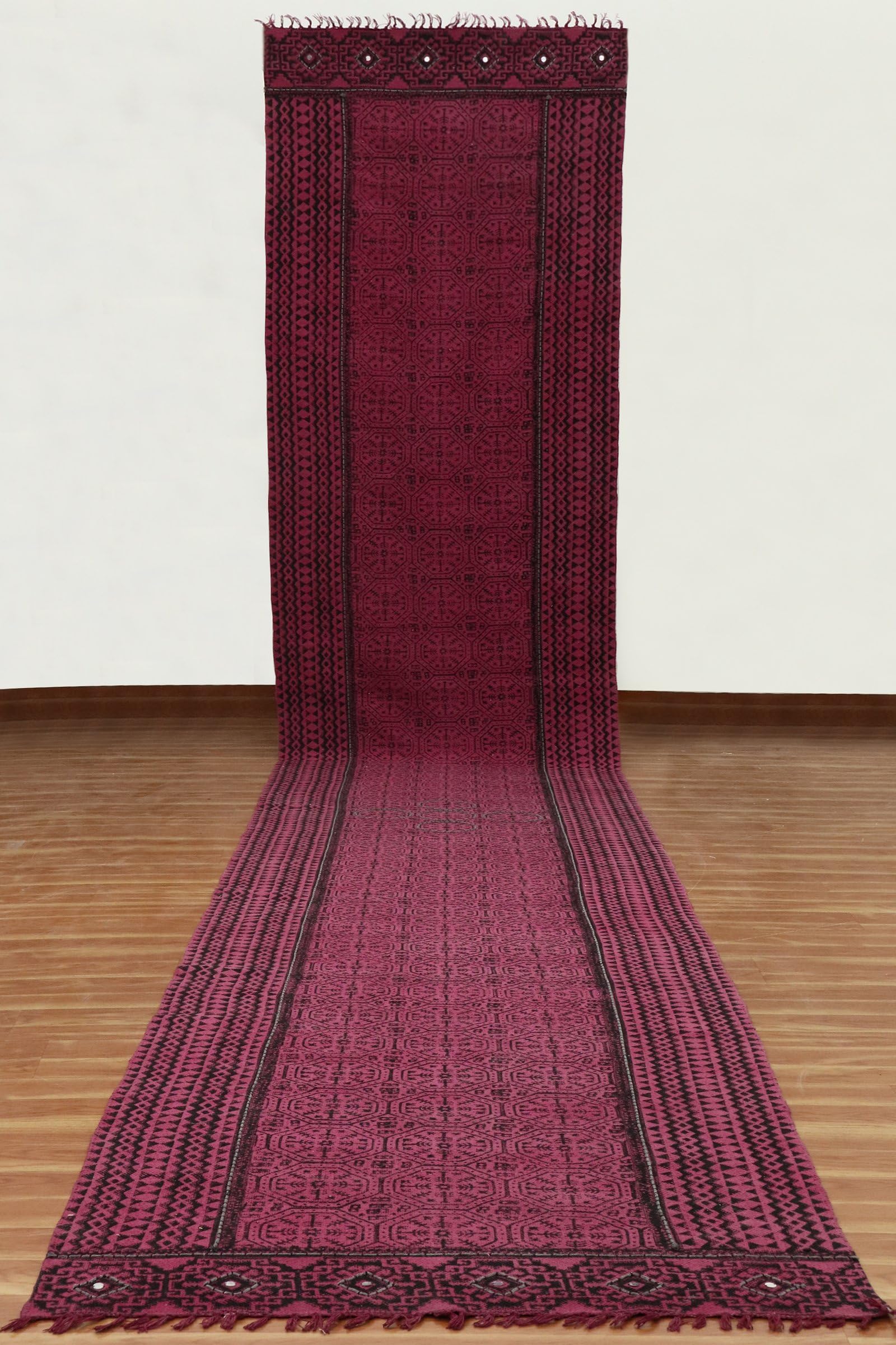 Kelim-Teppich, 4 x 15 cm, Baumwollläufer, rotes Flachgewebe, 0,19 Zoll, waschbarer handgewebter Teppich für drinnen und draußen, Läuferteppiche für Flure, Treppen, Korridore
