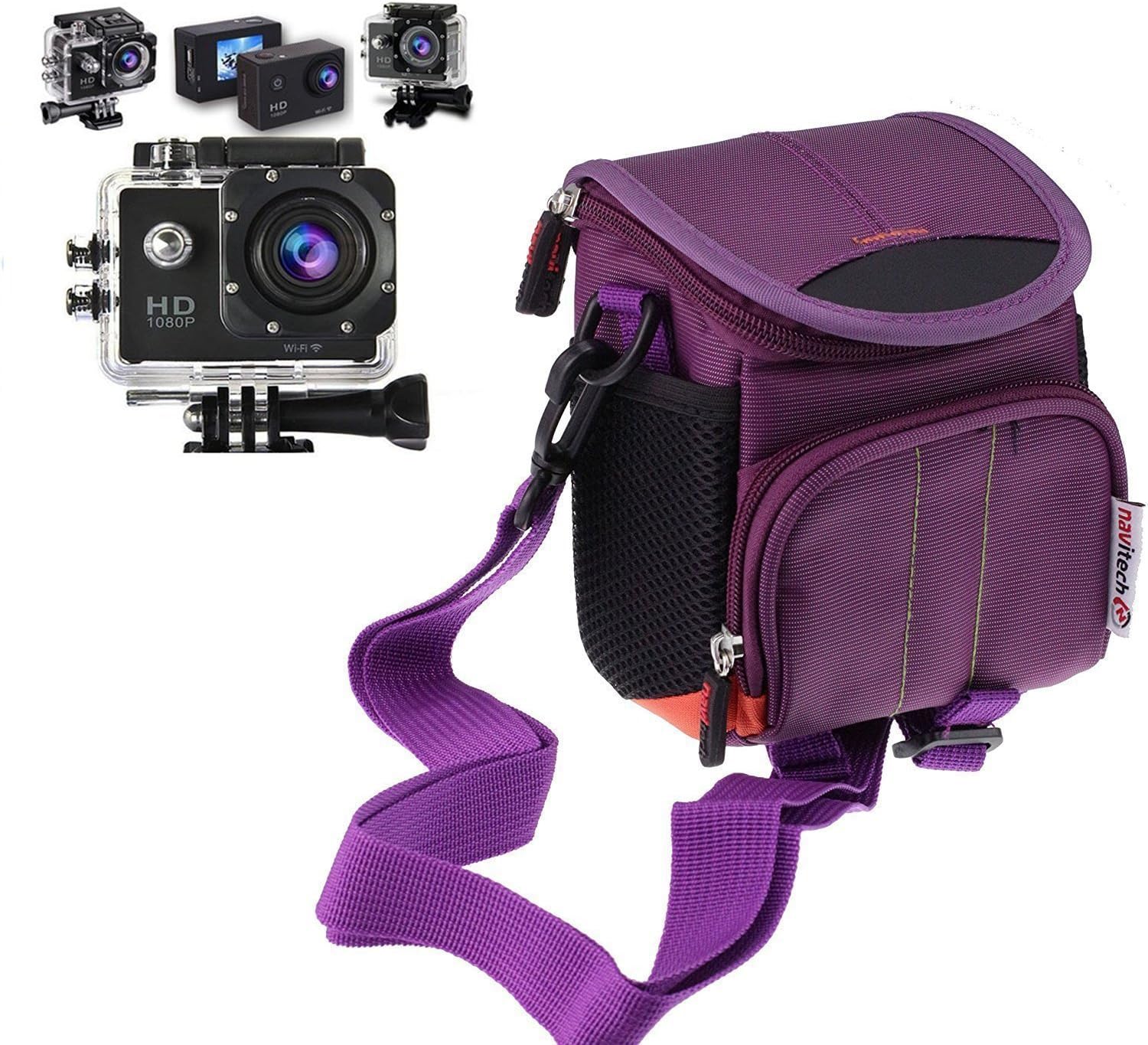 Navitech Black Action Camera Bag with Multiple Pockets