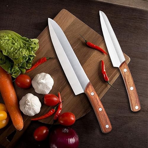 Miniatura 7 de Juego de cuchillos de chef, paquete de 2 cuchillos de corte de carne de acero inoxidable + cuchillo de fruta, cuchillos de cocina afilados con mango