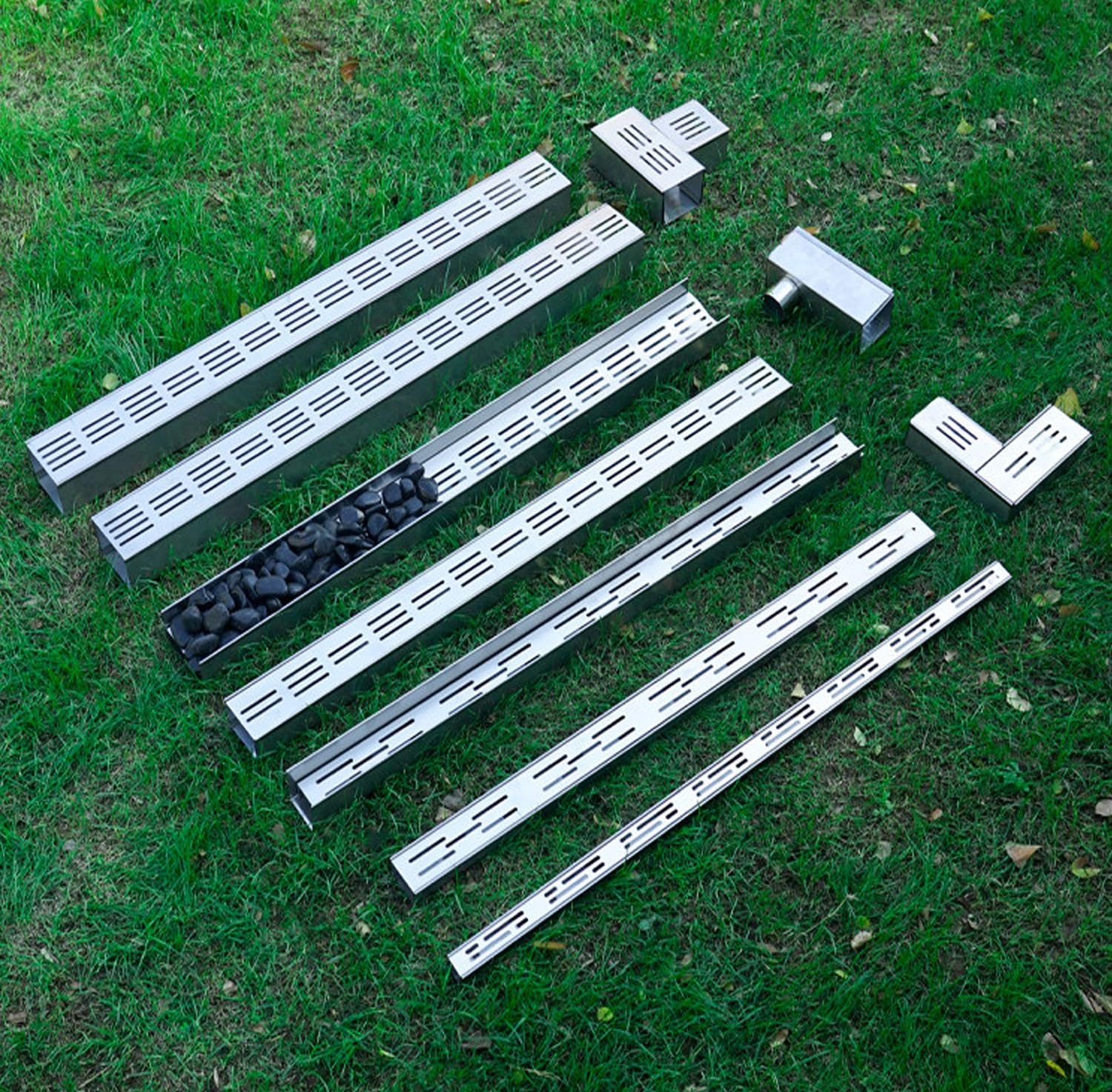 QWEASDF Canaleta de desagüe de acero inoxidable, desagüe de suelo | Con Rejilla de Acero Inoxidable Extraíble,Kit con Rejillas para Jardín Garaje Cocina，Personalizable