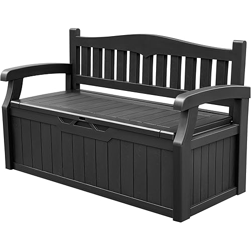 Devoko 80 Gallon Storage Bench Deck Box Lockable for Patio Furniture, Garden Decor and Outdoor Seating for Cushions, Garden Tools and Pool Supplies (Black)