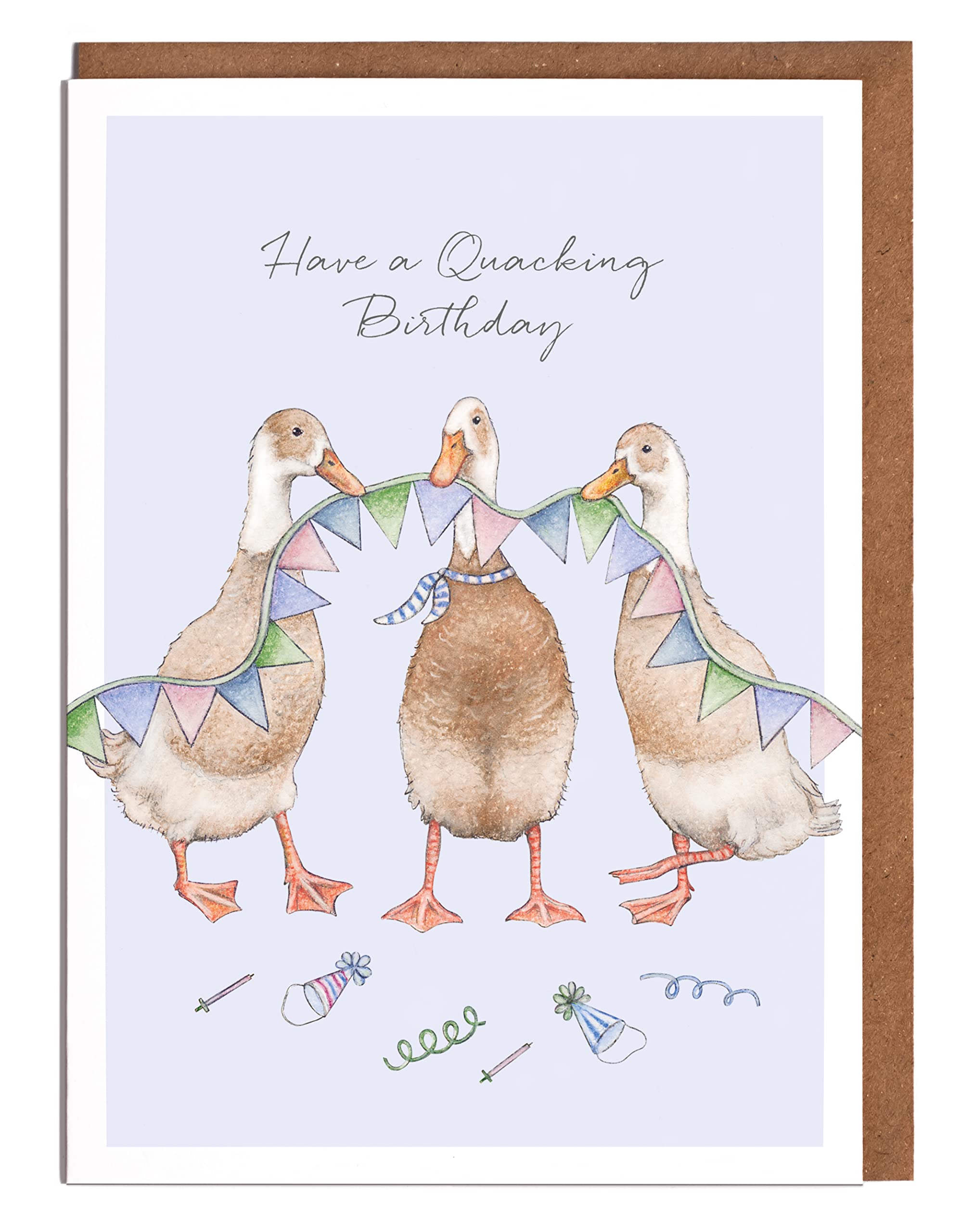 Lottie Murphy Blue, Green Runner Ducks Birthday Card - 'Have A Quacking Birthday!' - Card For Him - Card For Her