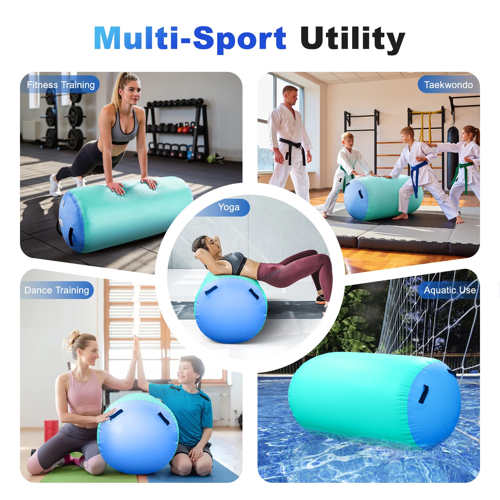 Inflable Air Roller con Bomba Eléctrica 600W | Rodillo de Yoga, Colchoneta para Gimnasia, Fitness y Volteretas | Entrenamiento de Equilibrio