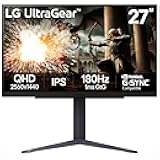 27GS75Q-B 27-inch Ultragear QHD (2560x1440) Gaming Monitor, 180Hz (O/C 200Hz), 1ms, IPS, NVIDIA G-SYNC Compatible, AMD FreeSync, HDR10, Tilt/Height/Pivot Stand, HDMI, DisplayPort, Black