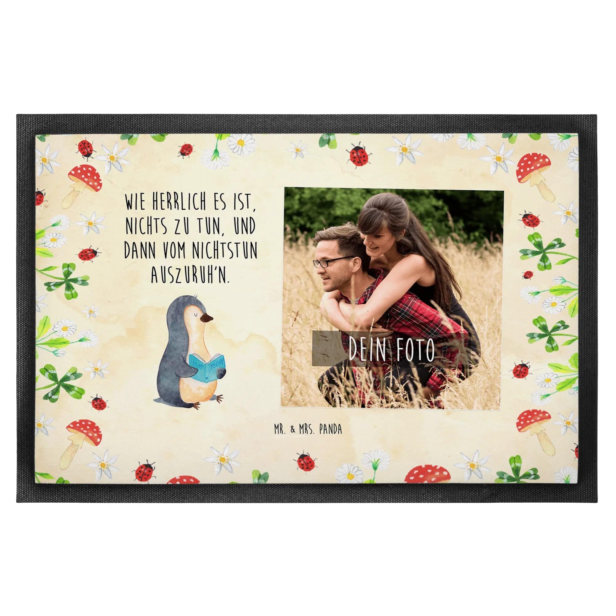 Mr. & Mrs. Panda Fußmatte eigenes Foto Pinguin Buch 60 x 90 cm - Geschenk, Nichtstun, mit eigenem, Bücherwurm, Fotofußmatte, Pause, Urlaub