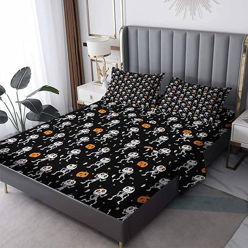 Miniatura 200 de Sábanas de murciélago tamaño individual – Juego de sábanas de Halloween para niños y niñas, juego de sábanas en blanco y negro, microfibra suave
