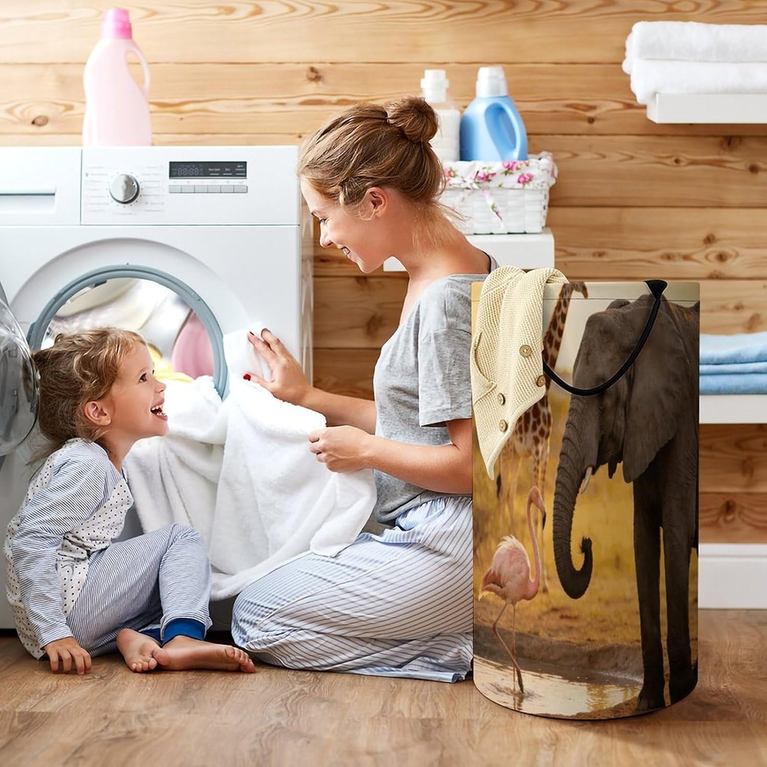 Golden Waterfront Laundry Hamper 86L Waterproof Collapsible Clothes Basket with Double Handles Freestanding Foldable Laundry Basket Large Clothes Hamper for Bathroom