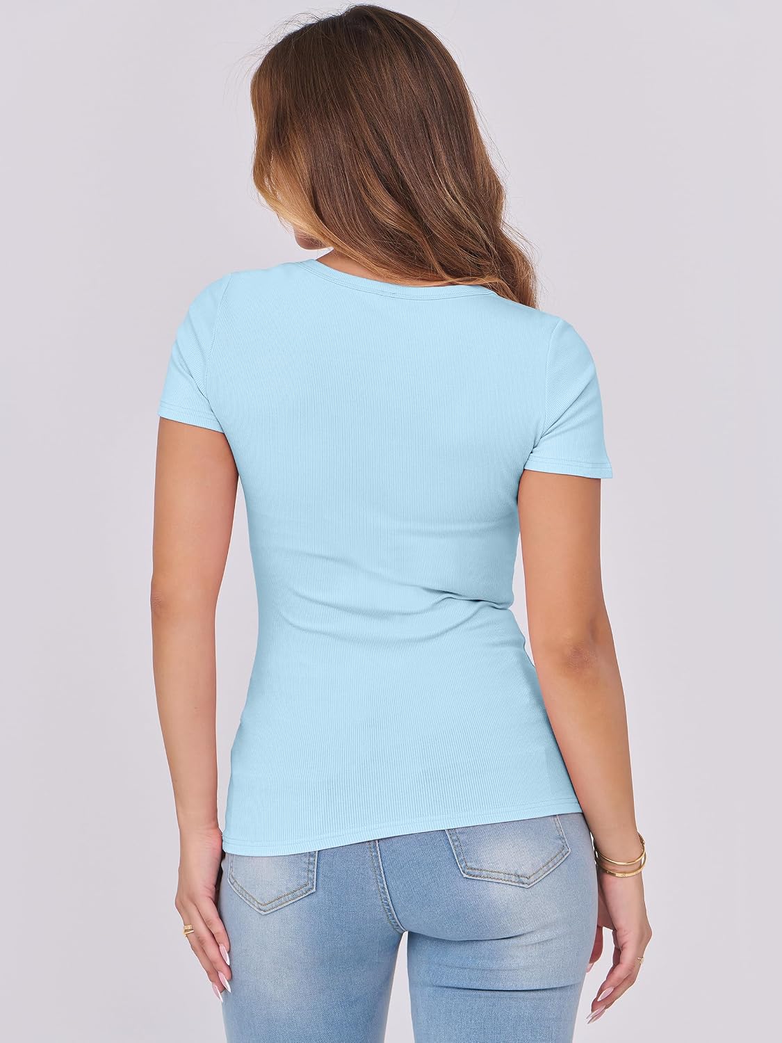 ANRABESS Women Short Sleeve Tops Scoop Neck Ribbed Knit Slim Fitted Basic Tee Shirt Casual Summer Clothes 2026 Spring Outfits thumbnail