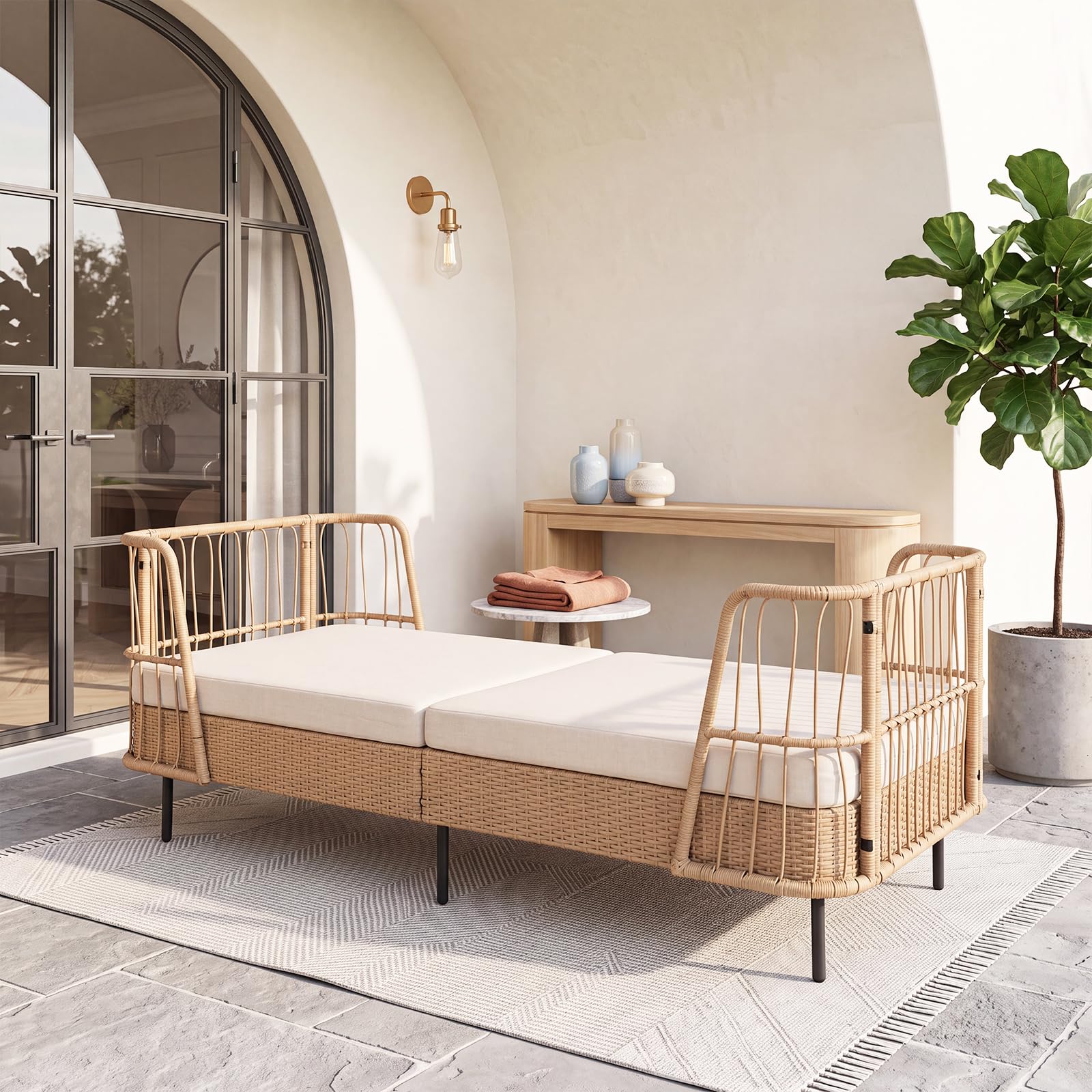 GIANTEX Sofa ogrodowa 2-osobowa z polirattanu PE, 192 x 79,5 x 78 cm