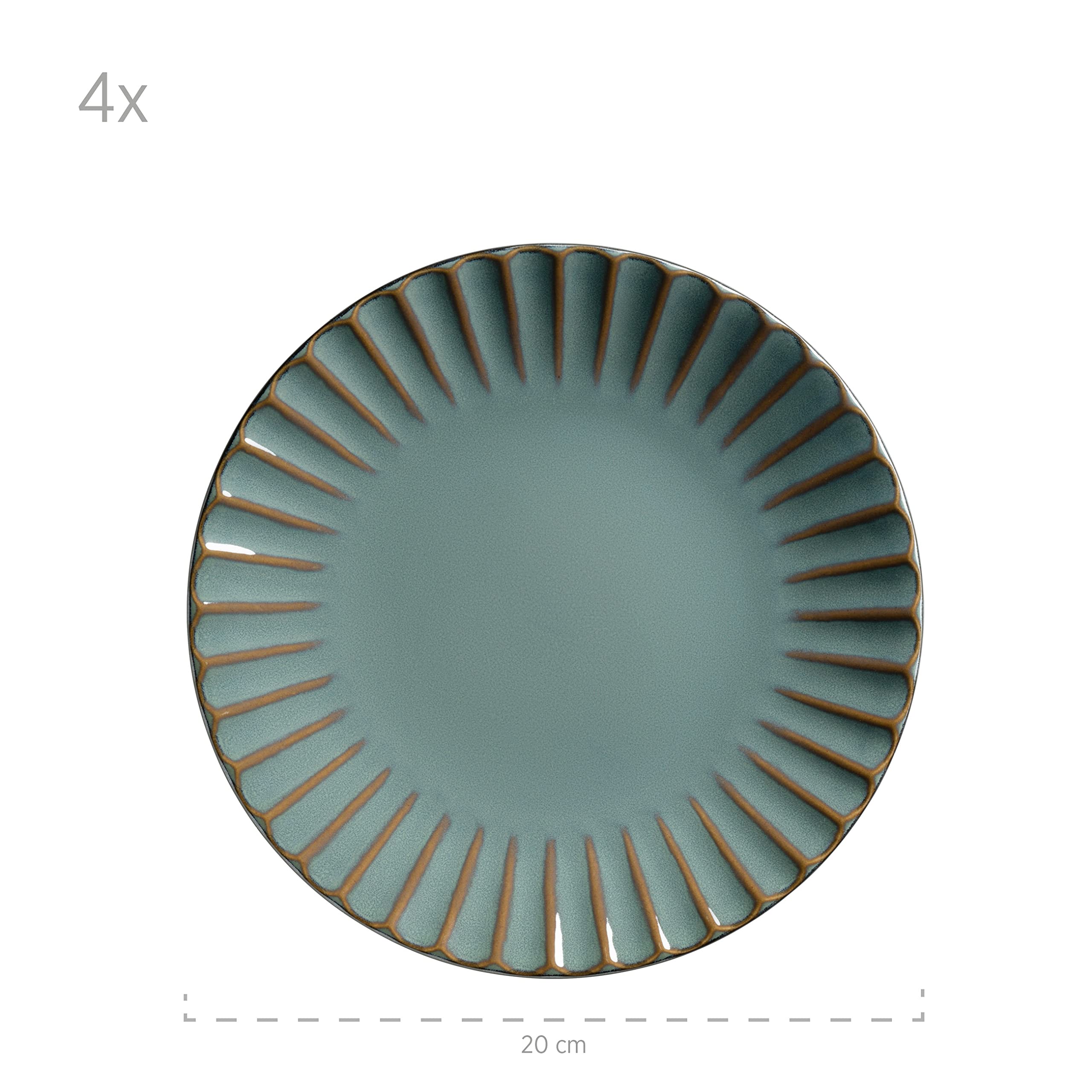 MÄSER 931964 Série Confino Service de table pour 4 personnes au look vintage moderne 20 pièces en céramique bleu pétrole avec accents noirs