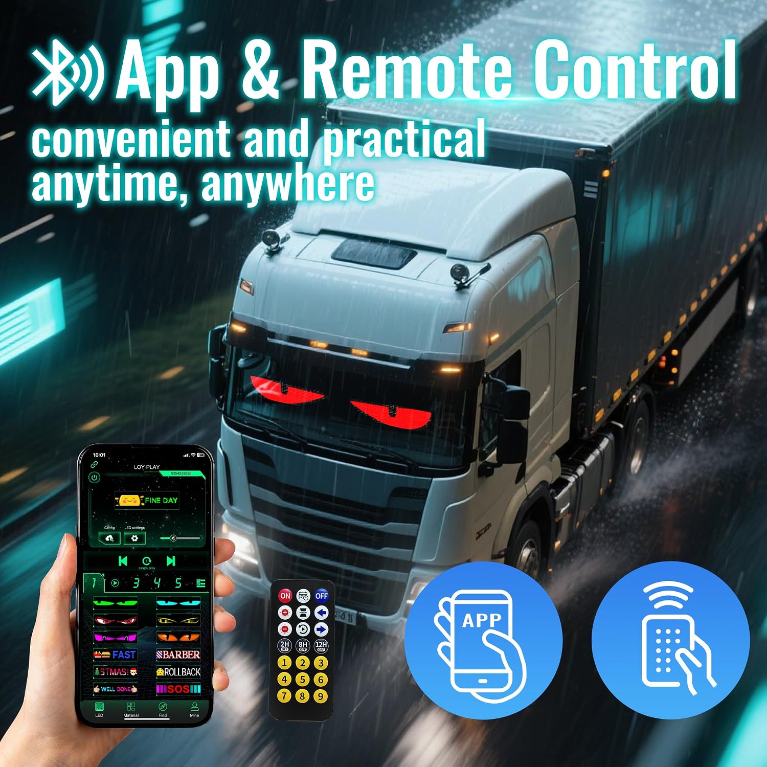 wonhag Ojos LED para Carro: 35"x7.5" Large LED Eyes for Car Windshield, Customizable Devil Eyes Light for Windshield, Flexible Car Eye Animated Display with App & Remote Control