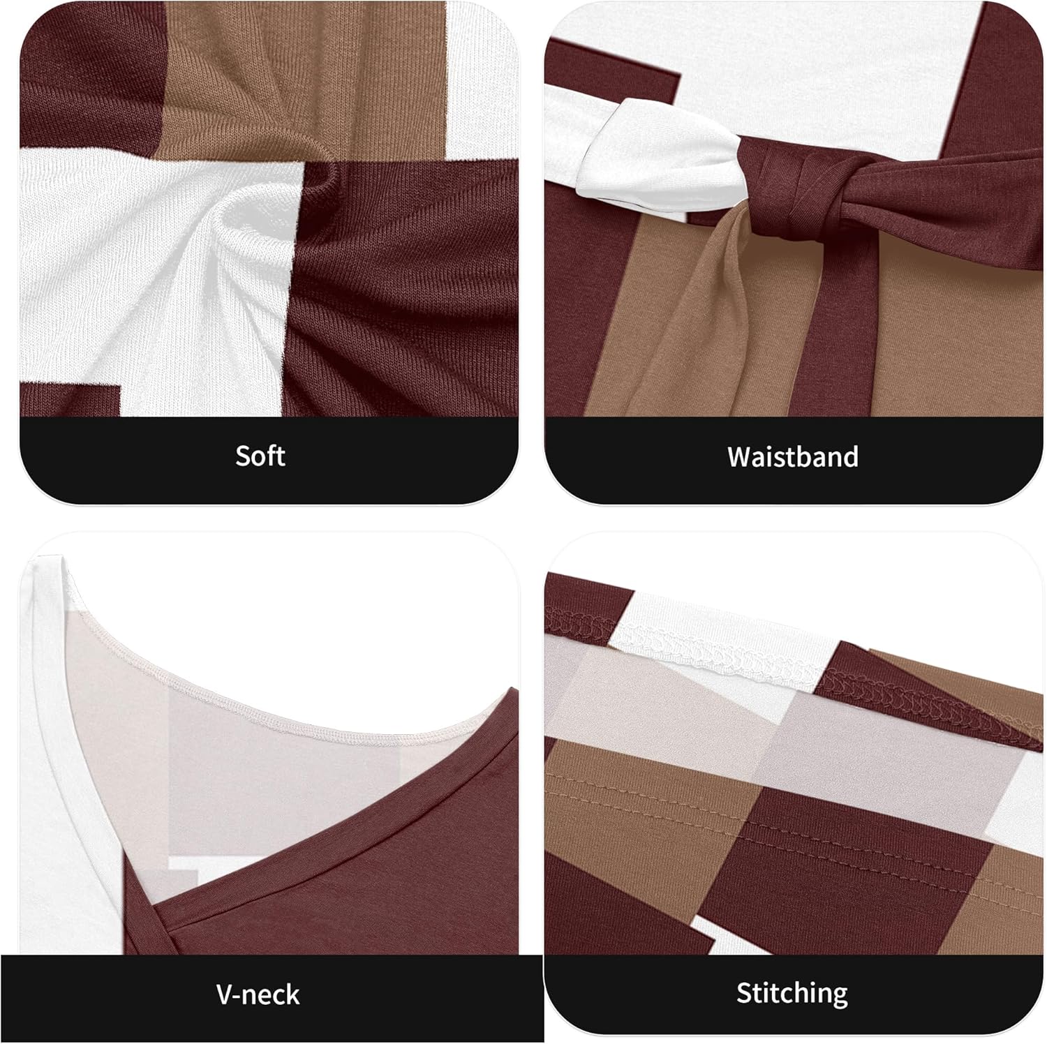 FANDEE Women Print Maxi Dress V Neck 3/4 Sleeve for Women Casual Tie Waist Belted Dresses - Image 5