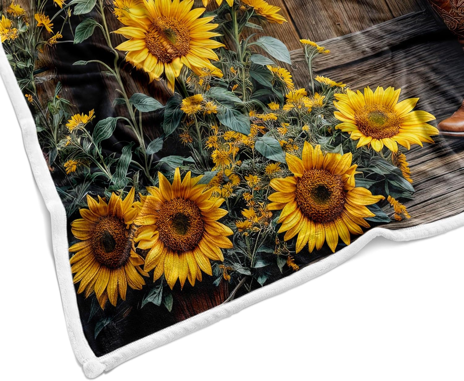 Western Cowboy Throw Blanket, Farmhouse Barn Southwest Country Sunflower Cowboy Boots Floral Soft Warm Cozy Plush Comfy Blanket for Couch Bed Sofa Rustic Southwestern Decorative Throws 60X80in