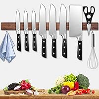 Vista 14 de Dmore soporte magnético para cuchillos de pared—con 4 ganchos, Sin Perforación, tira magnética negra de 23 pulgadas para cuchillos, potente estante