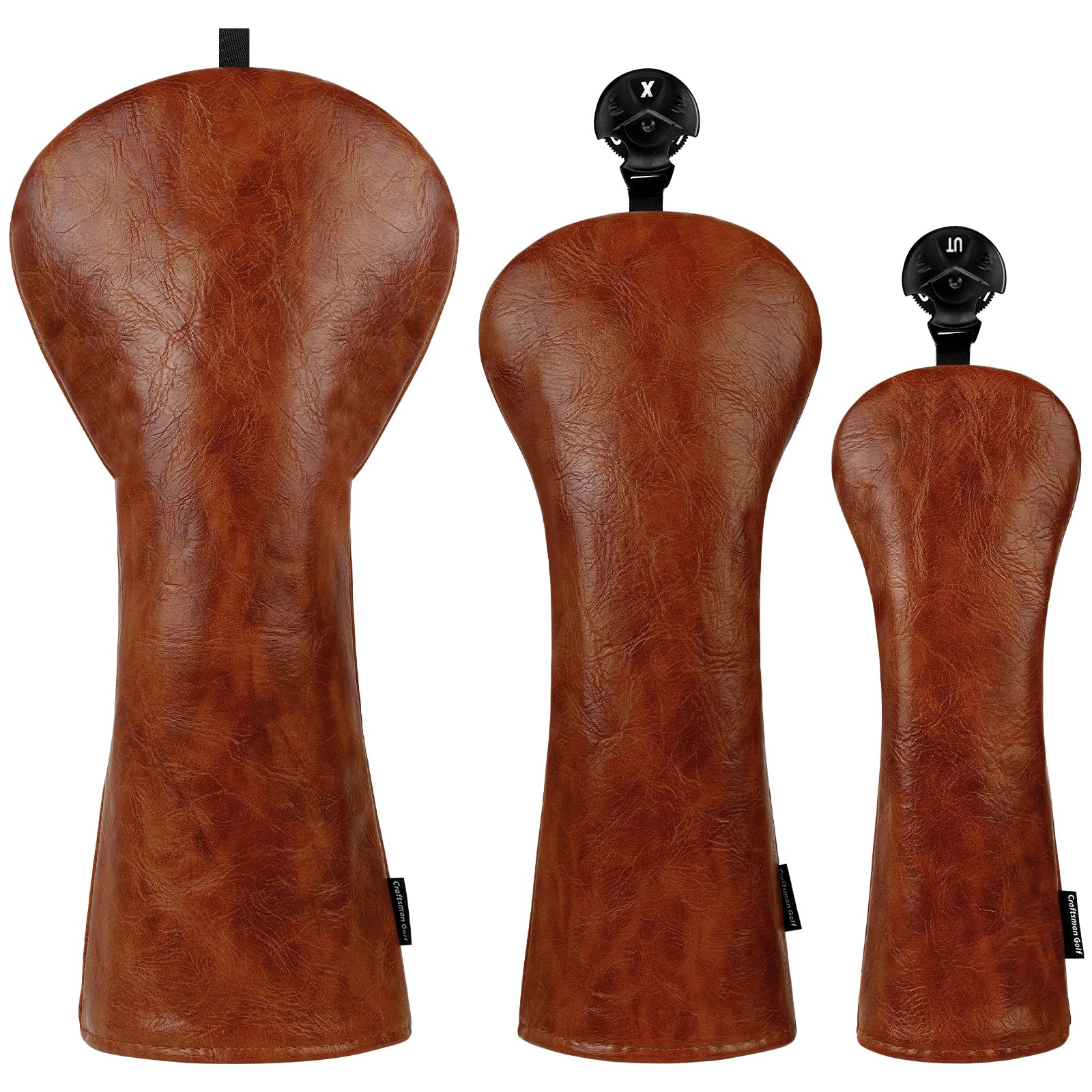 Craftsman Golf Premium Leather Brown Blade Mallet Putter Cover Driver Fairway Wood Headcover Cover Magnetic Closure