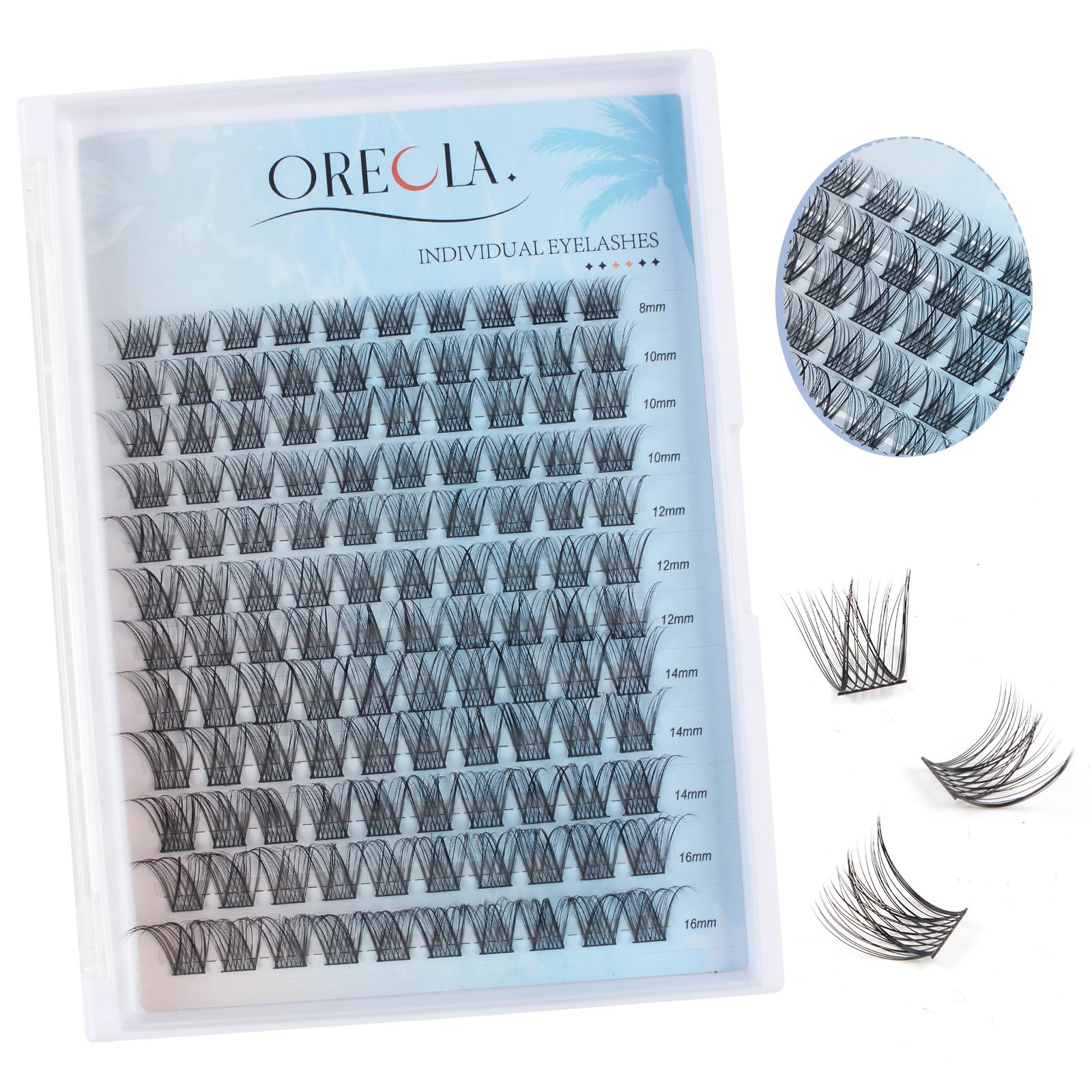 Oreola Pestañas Individuales 120Pzs Racimos Pestañas postizas 3D Pestañas naturales Cluster Wispy D Curl, 8-16 mm Pestañas individuales Banda delgada para extensiones de pestañas DIY