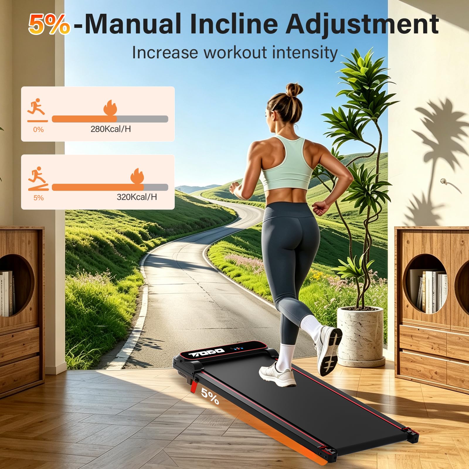 TODO Elettrico Tapis Roulant Walking Pad con 5% Inclinazione & Apps | 1-6 km/h Tapis Roulant da Casa & Ufficio, 3.0HP Treadmill Mini Compatto Tapirulan con Telecomando e LED Display