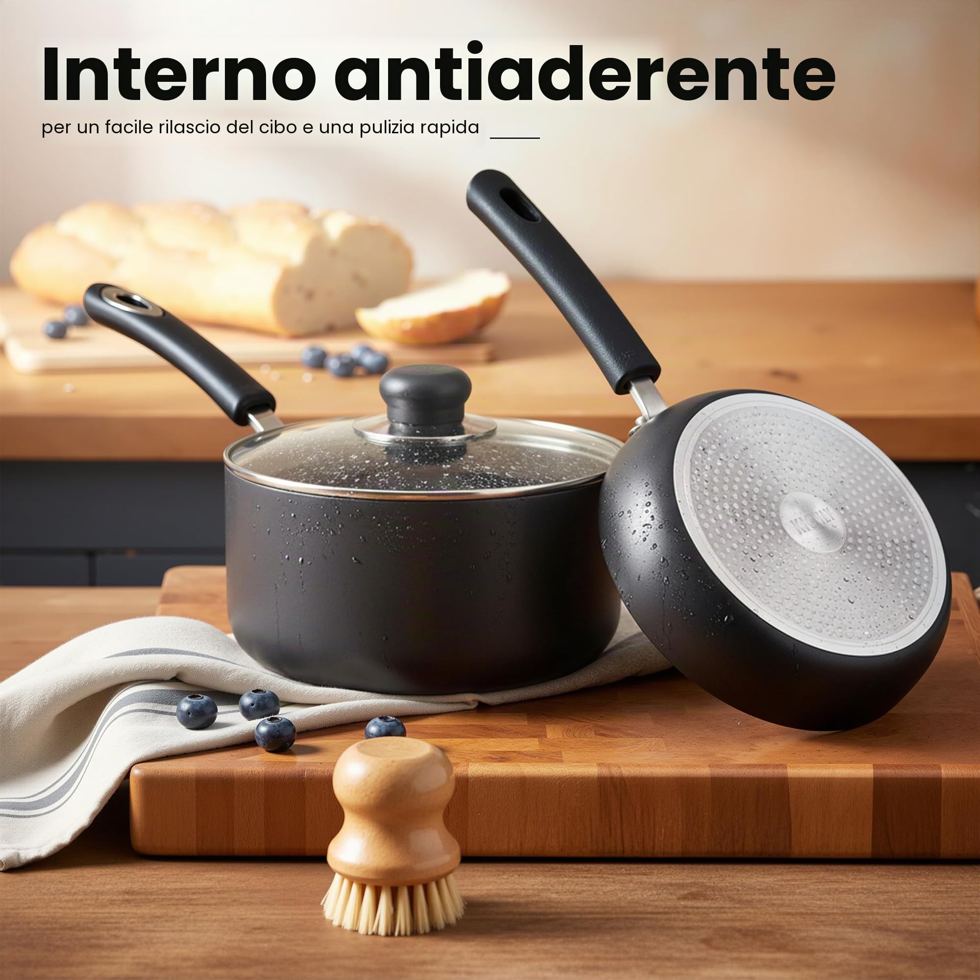 KICHLY Set di pentole e padelle antiaderenti, 5 pezzi, padelle a induzione da 20 cm, 28 cm, casseruola con coperchi 20 cm, 18 cm, casseruola non a induzione da 16 cm, set di pentole lavabili in