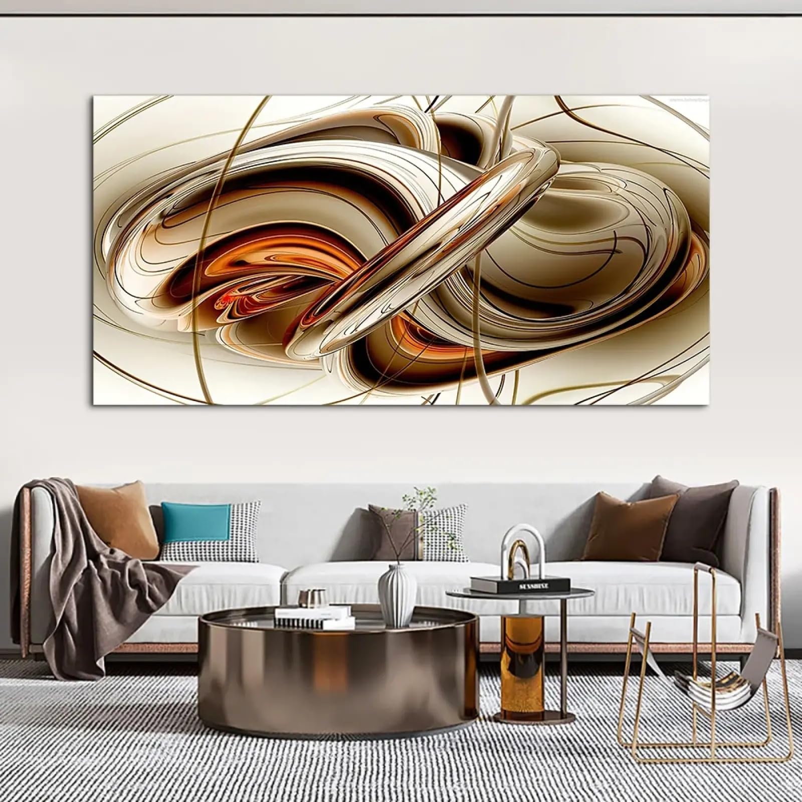 Art mural lignes abstraites format panoramique pour décorer le salon - 8