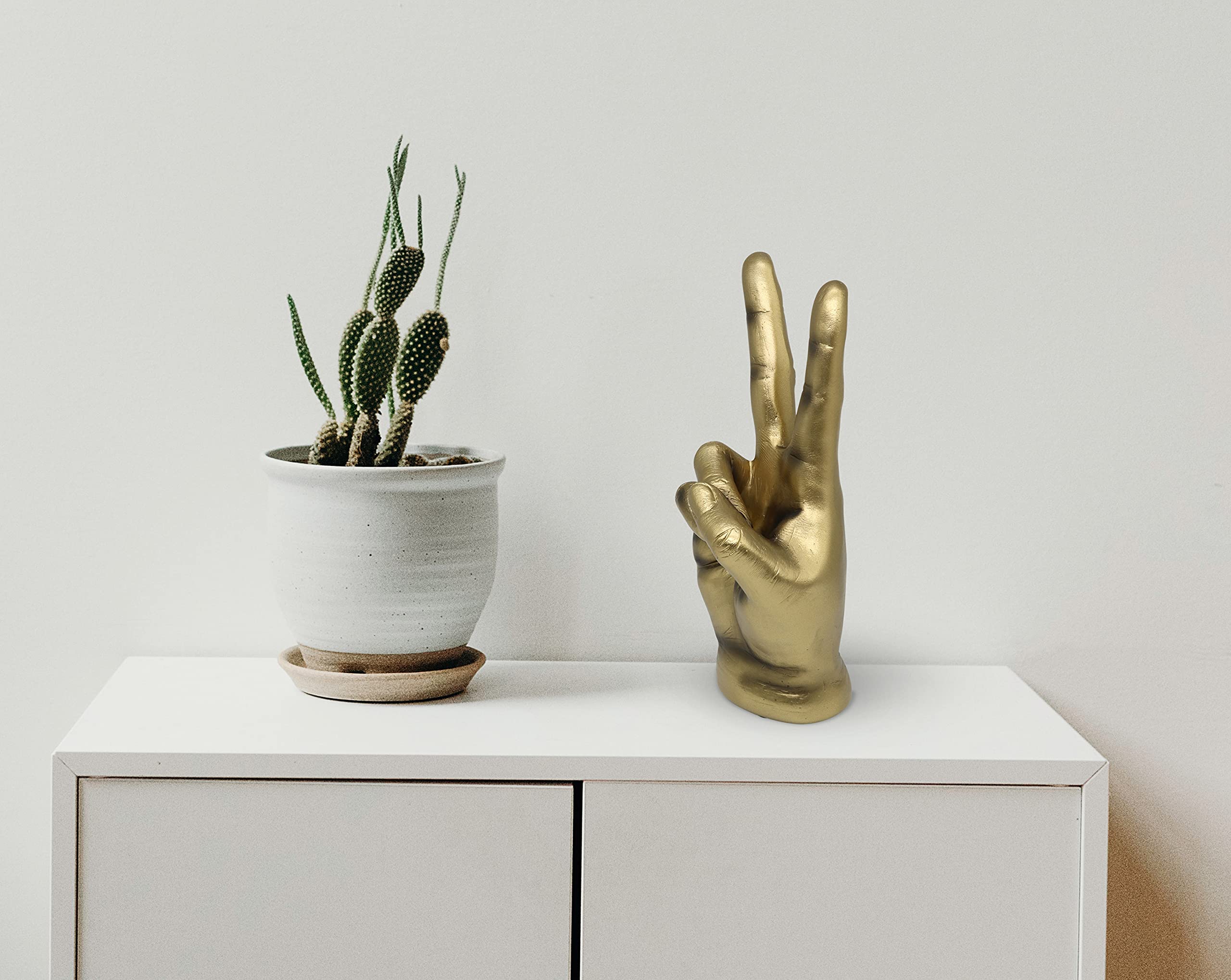 Signe de Victoire doré Sculpture Moderne en Or Main dorée résine marbre 20cm Bureau Salon Design Deco Doigt plaqué Or Symbole Paix