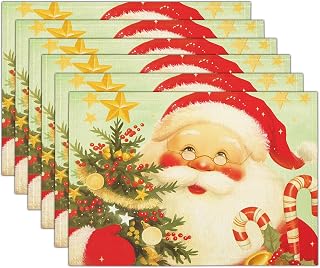 Juego de 4 Manteles Individuales Navideños con Elementos del Bastón Caramelo Papá Noel,30 X 45 Cm, Mantel Individual Lavable, Decoración para Fiestas,Rojo Oscuro