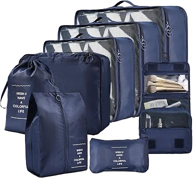 Packing Cubes for Travel, 8 Set Luggage Organizer Bags Travel Cubes for Packing Compression Luggage Cubes for Suitcase Carry on Travel Essentials with Laundry & Toiletry Bagnavy