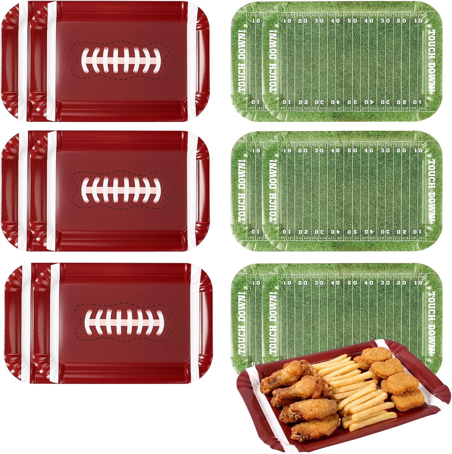 SiliFine Serving Trays 13 x 9 Inch Disposable Theme Party Decorations Paper Food Trays for Tailgate Events Sport Theme Birthdays Rugby Game Day Party (12 Pcs,Soccer)