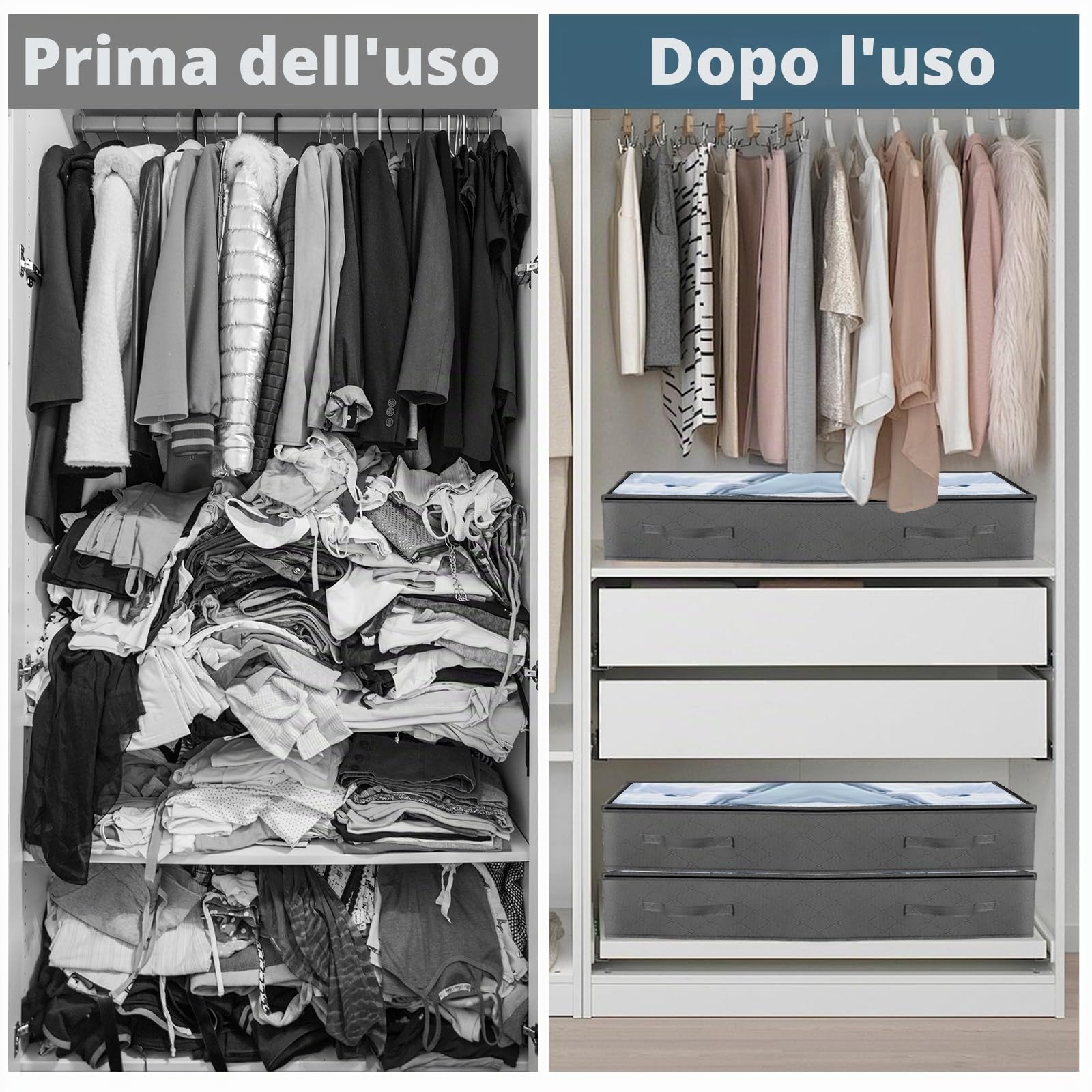 Withosent 5 Cassettiera Sotto Il Letto, 90 L, In Tessuto Non Tessuto, Pieghevole, Con Finestra Trasparente Per Copriletti, Vestiti, Coperte, Cuscini