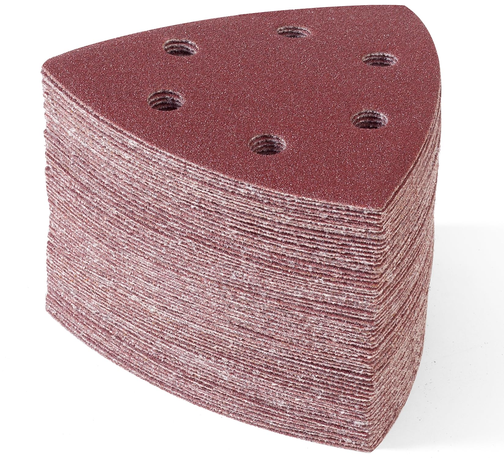 SATC 60 PCS 93mm Delta-Triangle Sanding Sheets 120 Grit Detail Sander Pads Durable Dust-Free 6-Holes Sander Sandpaper Hook and Loop Triangle Sanding 93 x 93 x 93mm