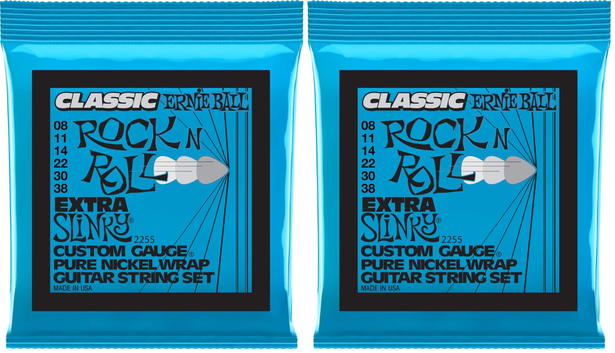 Ernie Ball Extra Slinky Classic Pure Nickel Electric Guitar Strings, 8-38 Gauge (P02255) (Pack of 2)