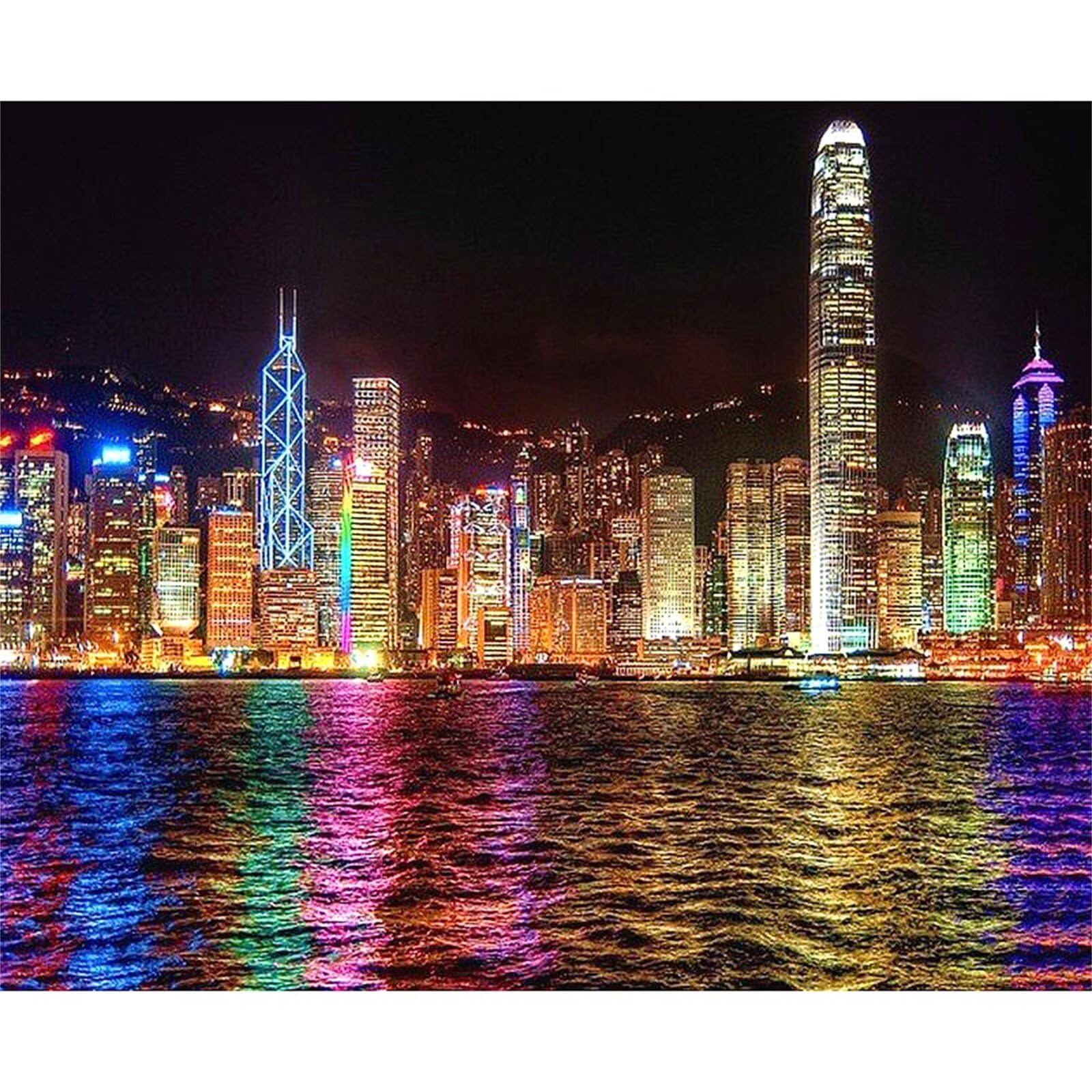 Diamond Art Kit for Adults,5D Hong Kong Night View Diamond Painting Kits DIY Crystal Rhinestone Embroidery Cross Stitch Full Drill Art Craft Painting Picture Home Wall Decor Gifts Square Drill,25x45cm
