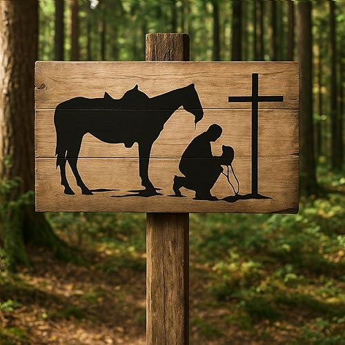 Miniatura 5 de Cowboy - Plantilla personalizada de caballo de cruz rezando de 8.5 x 11 pulgadas, suministros reutilizables para pintura y dibujo de aerógrafo