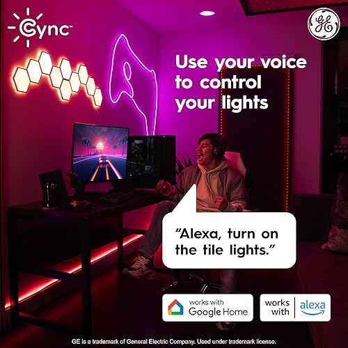 Miniatura 6 de Cync GE Dynamic Effects - Luces LED hexagonales inteligentes con WiFi que cambian de color, paneles de luz de pared para decoración de habitación,