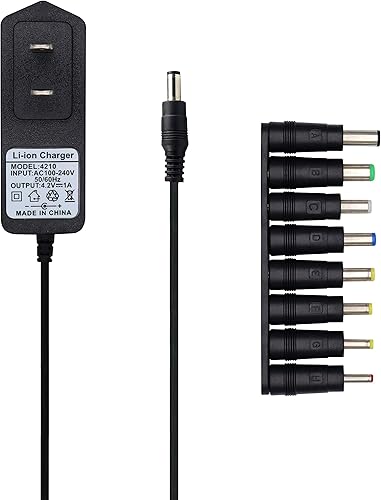 EIKS Universal ACDC 42V 1A Adaptador de corriente Cargador de pared para 18650 batería LED tira de afeitadora cortadora Peluquera con 8 puntas