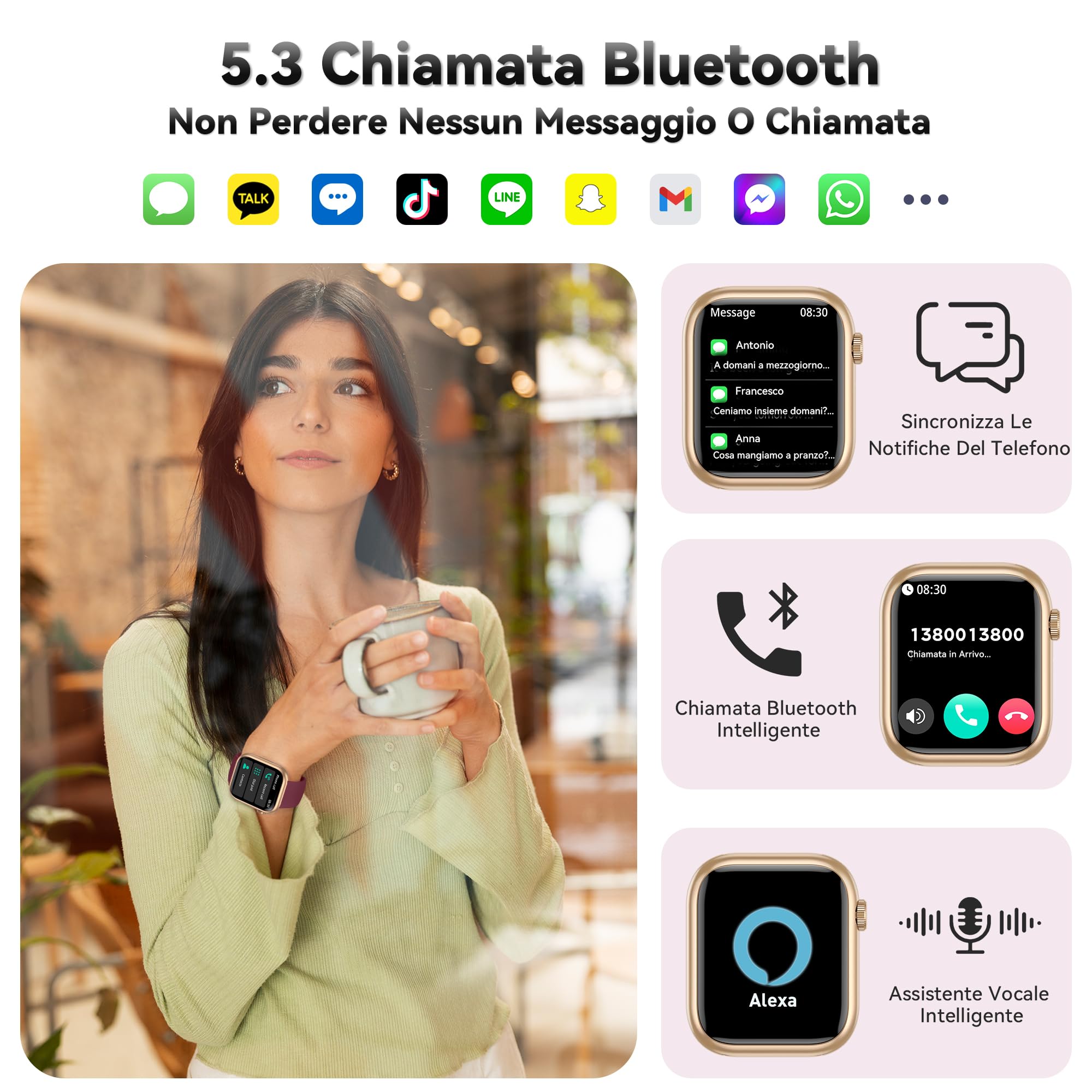 Smartwatch Uomo Donna, 1.83'' Orologio Smartwatch con Chiamata Bluetooth,Pressione Sanguigna/Cardiofrequenzimetro/Sonno,Contapassi,120+ Modalità Sportive, Impermeabile IP68 Smart Watch per Android&iOS