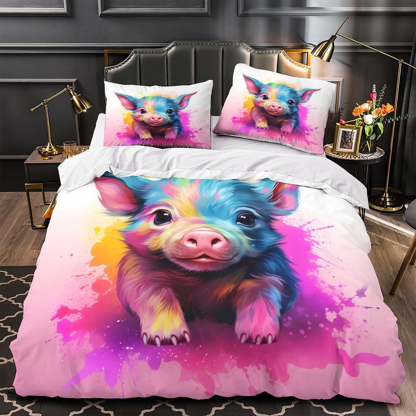 Housse de couette chat mignon 260x220 cm en microfibre douce avec taies